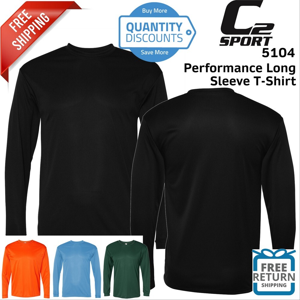 C2 Sport Mens Long Sleeve T Shirt Polyester Moisture Management 5104 Up To 3XL