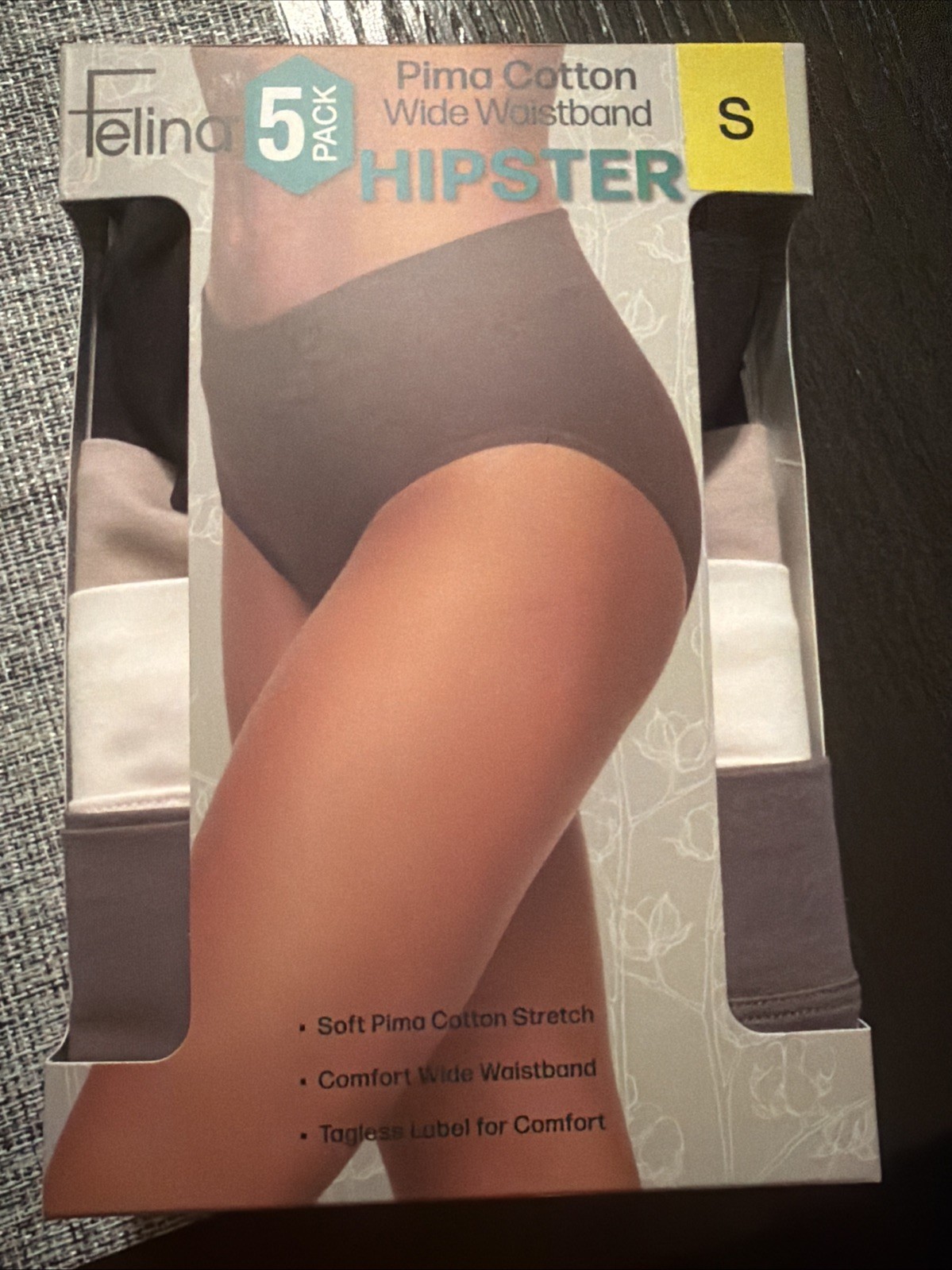 Felina Women’s 5-Pack Pima Cotton Wide Waistband Hipster, Size Small. NWT