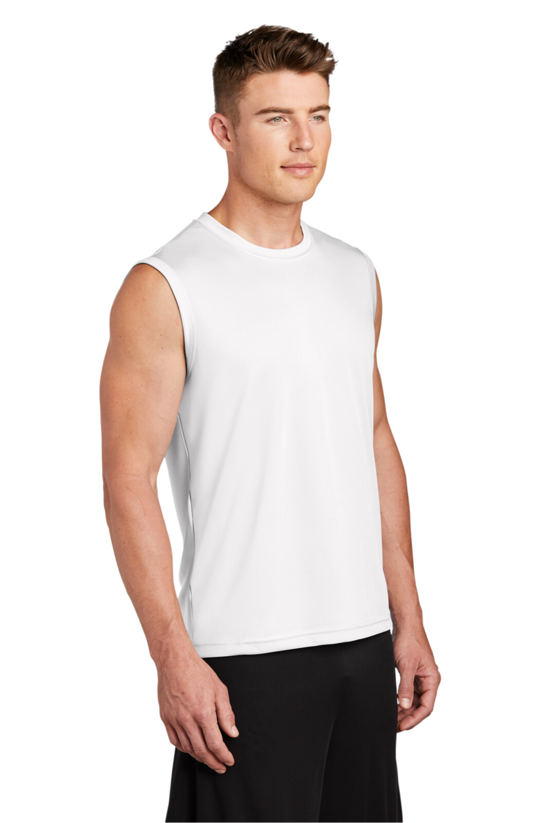 Mens Sport Tek ST-352 Sleeveless Performance Sz Large 40-42”Chest T Shirt White