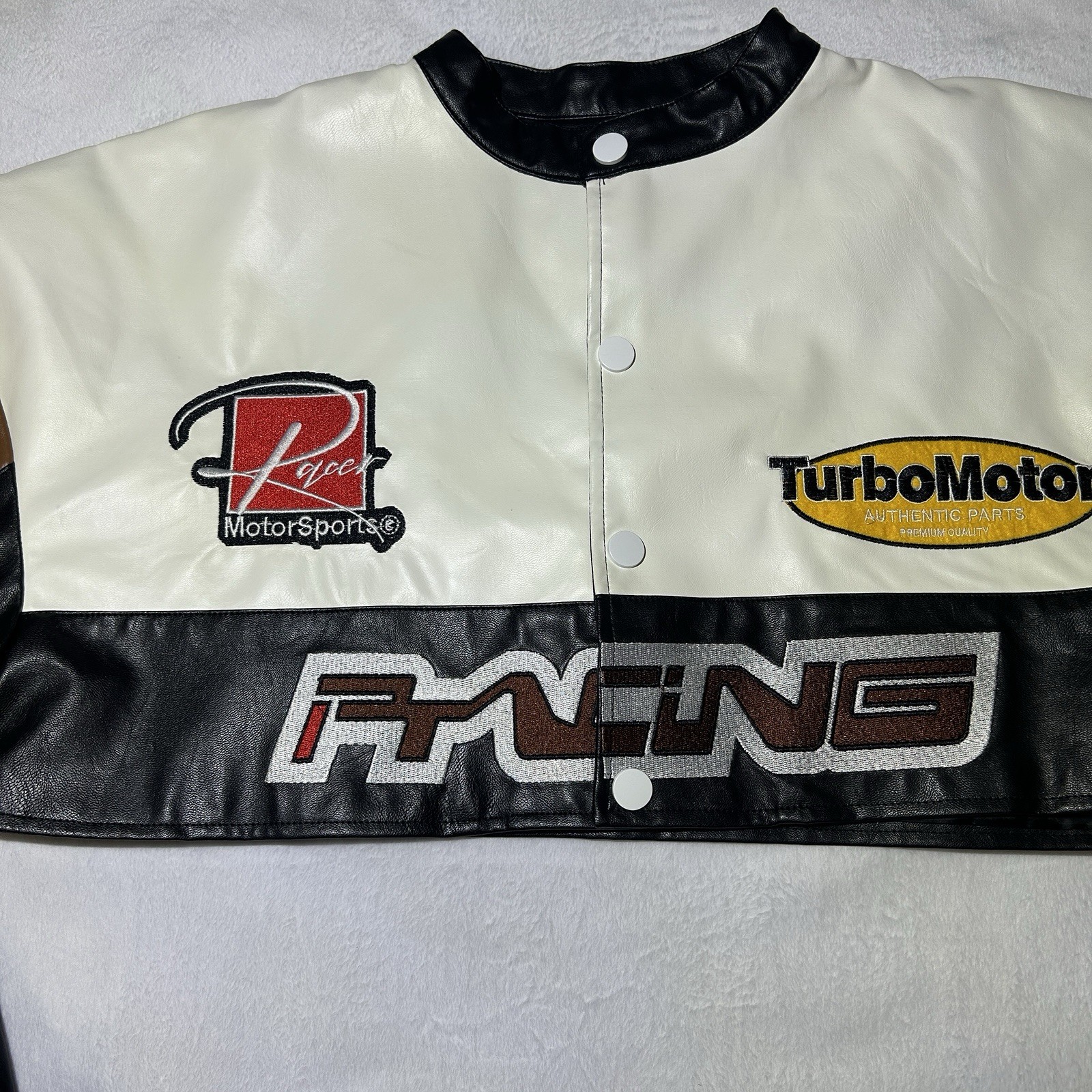 Fashion Nova Thrill Racing Cropped Jacket Faux Leather Size Small