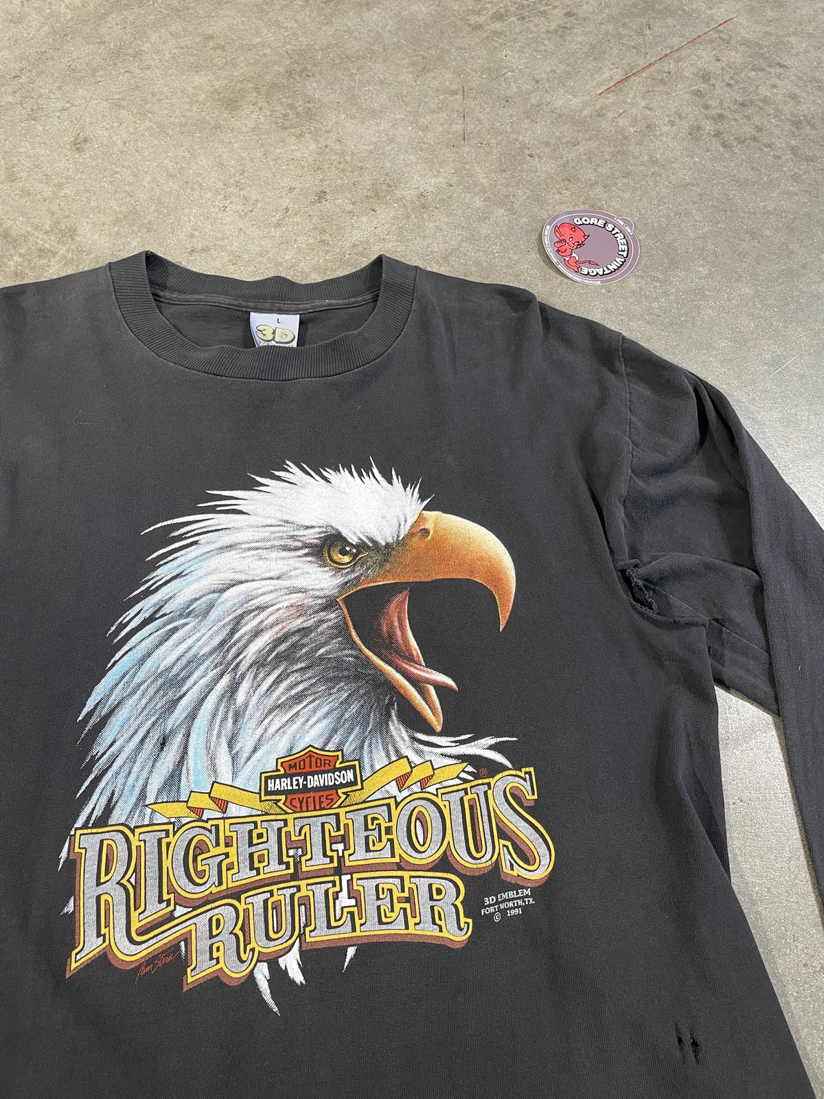 Vintage 90s 3D Emblem Harley Davidson Longsleeve Tee L 19×28