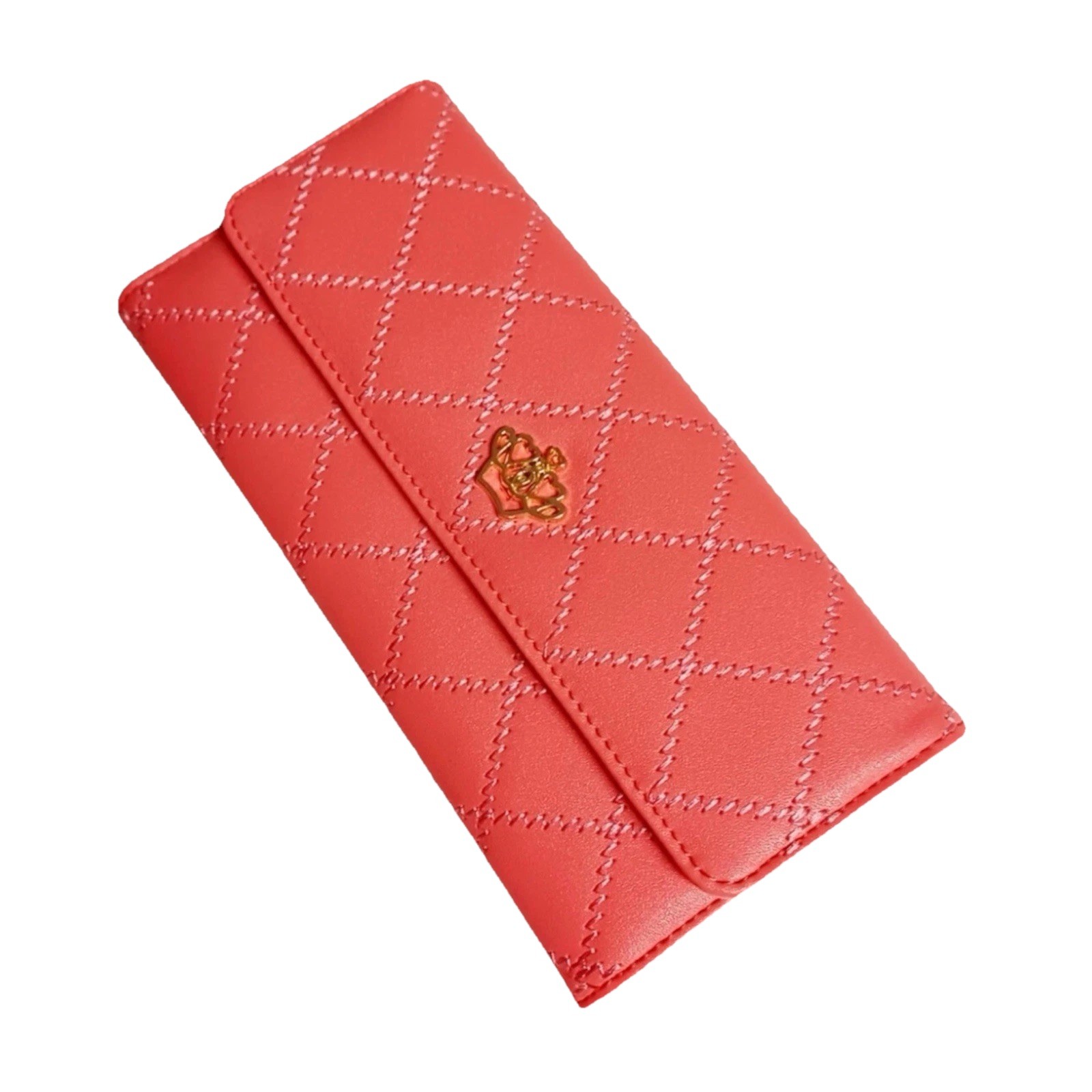 The Royal Crown Long Wallet for Women is a peach solid patterned wallet