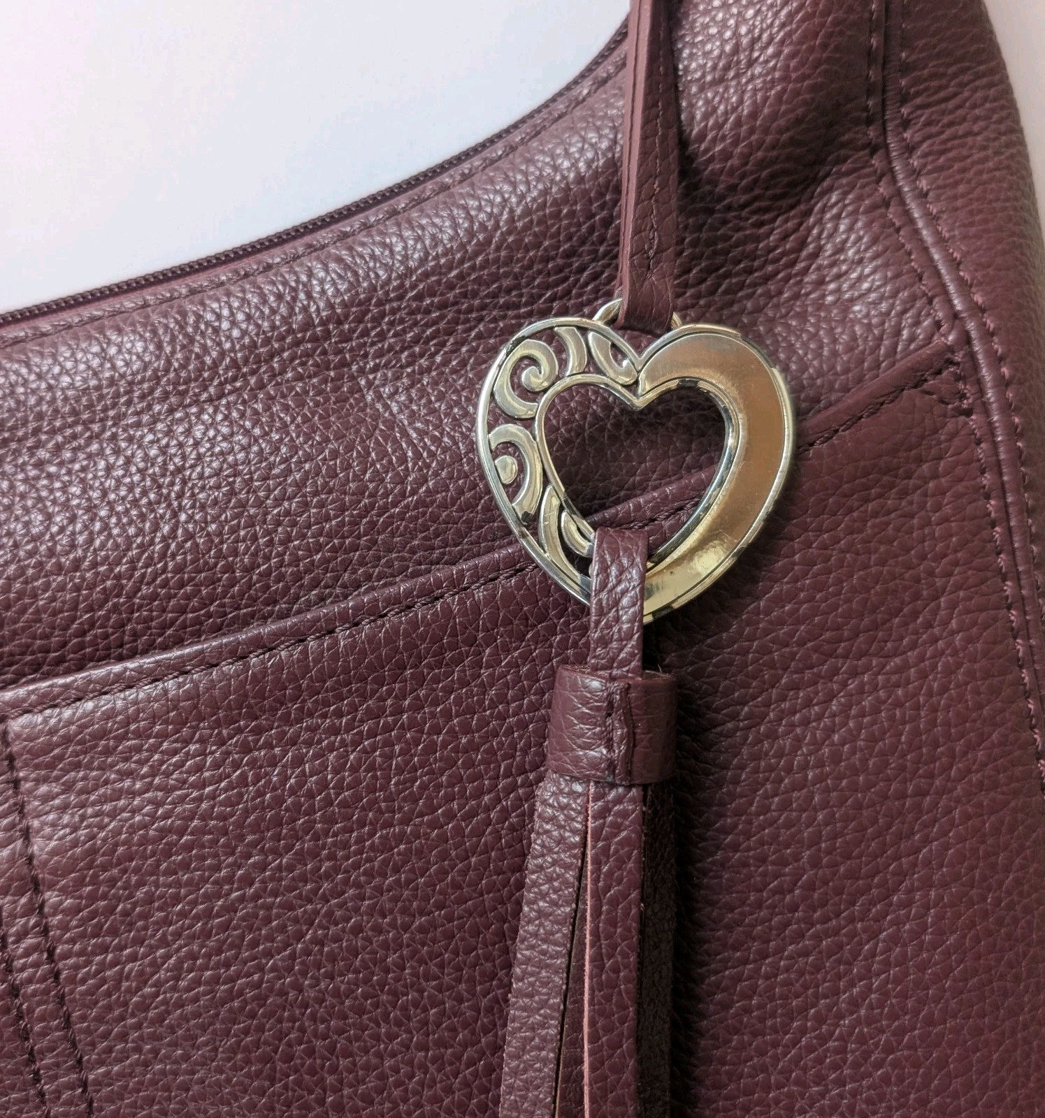 Brighton Barbados Chianti Burgundy Zip Top Hobo Shoulder Bag with Braided Strap