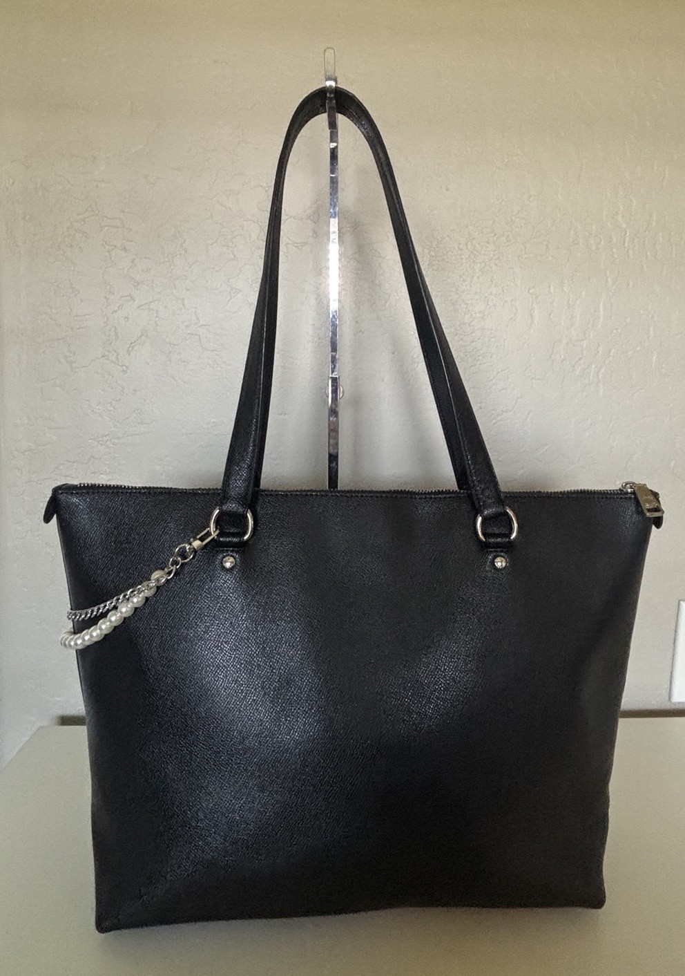 Coach Gallery Zip City Tote Bag Leather F79608 Black Silver