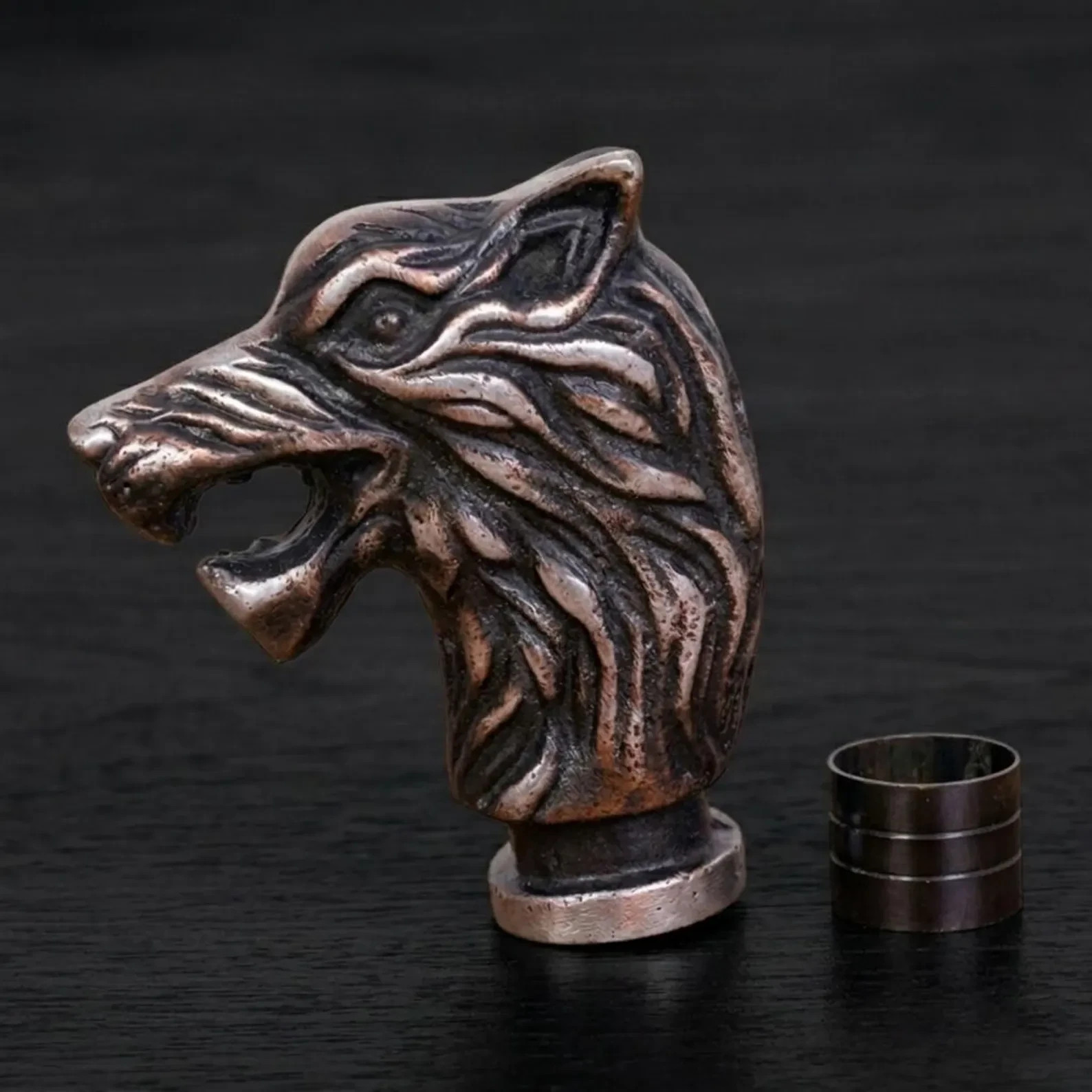Handmade Wolf Headle Walking Stick ,Antique Brass Handle , Gift for Men & Women