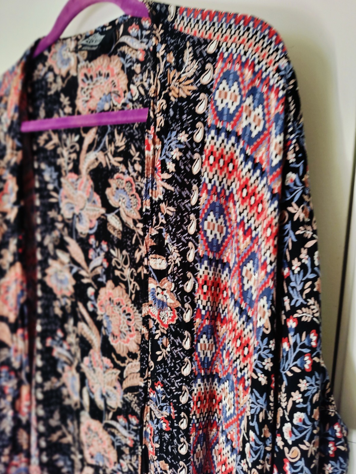 Angie Mixed Print Floral Paisley Kimono O/S Boho Open Front 100% Rayon