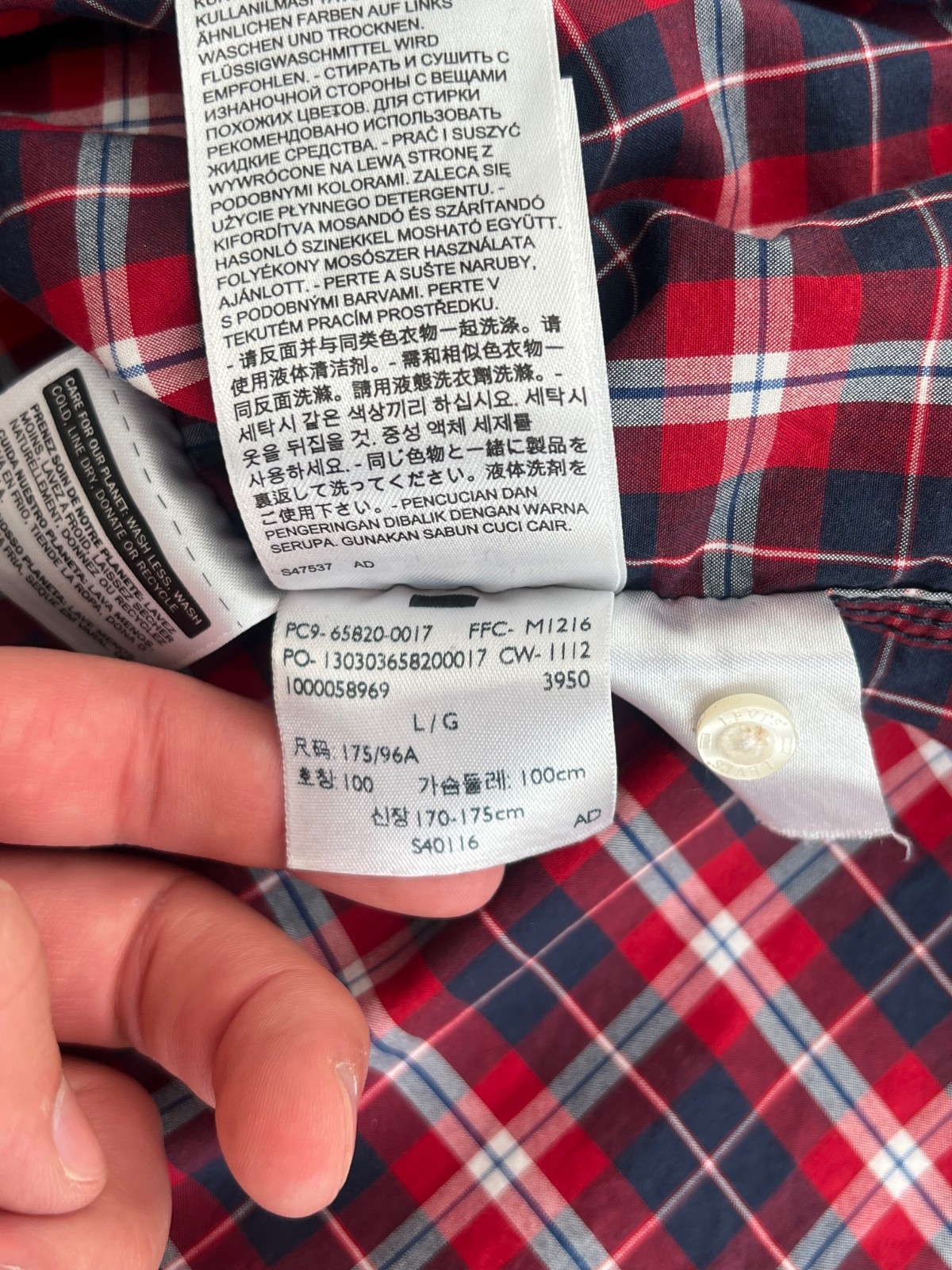 Levi’s Men’s L Red Blue Plaid Button Up Shirt Long Sleeve 100% Cotton
