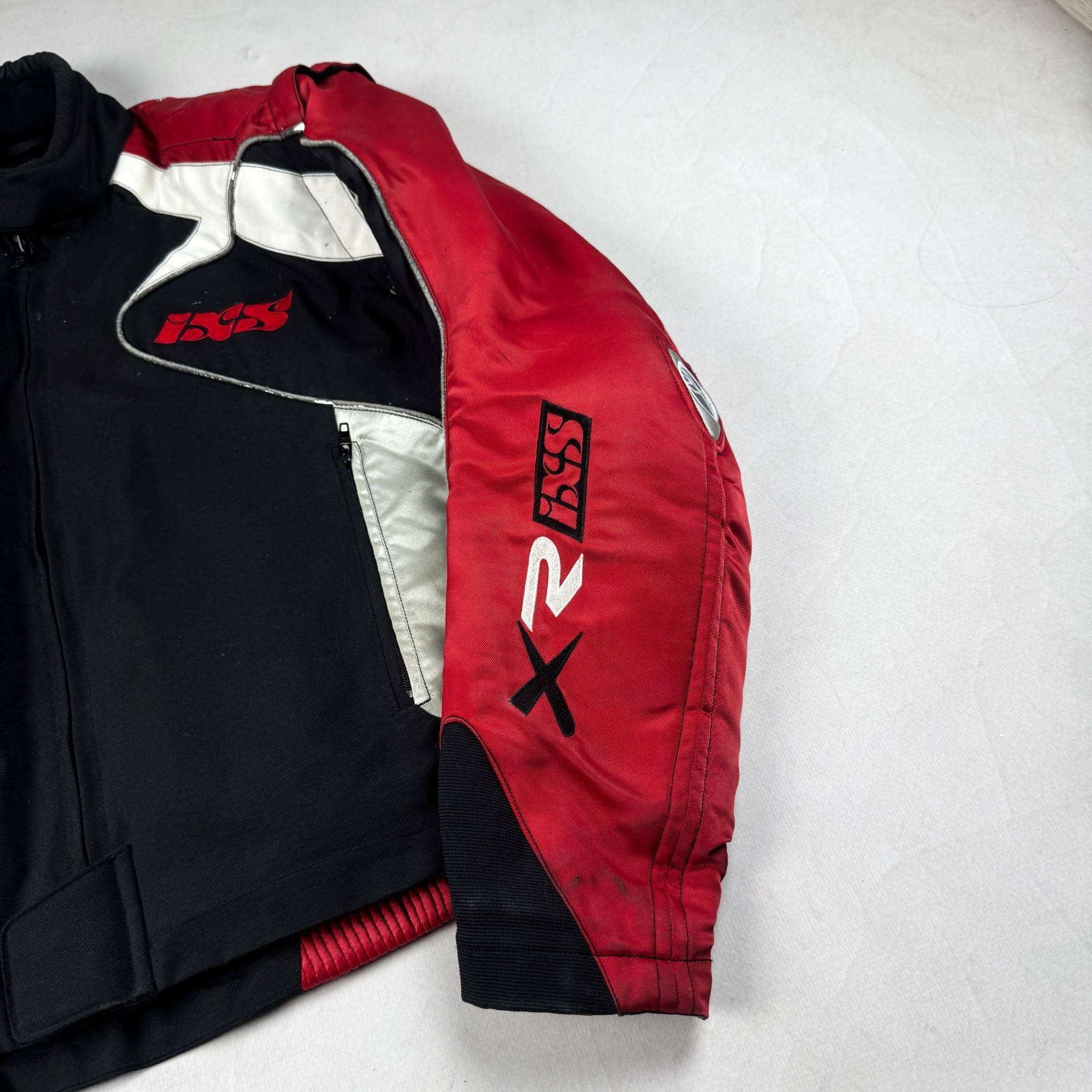 Mens Vintage IXS Racing Motorcycle Jacket Red Black Moto Biker Padded Y2K Racing