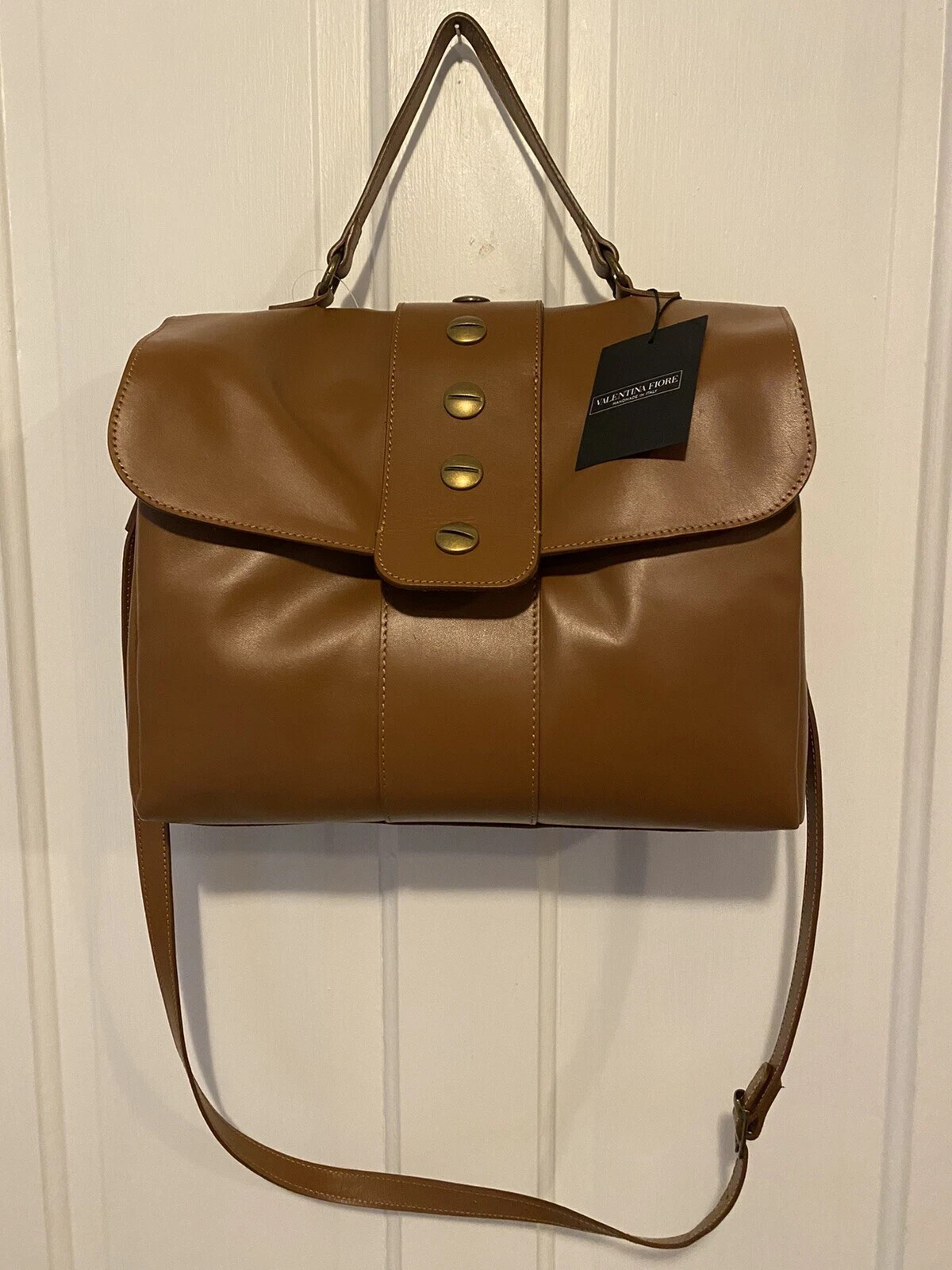 Valentina Fiore Women’s Brown Italian Leather Saddle Handbag Purse T1285 NWT