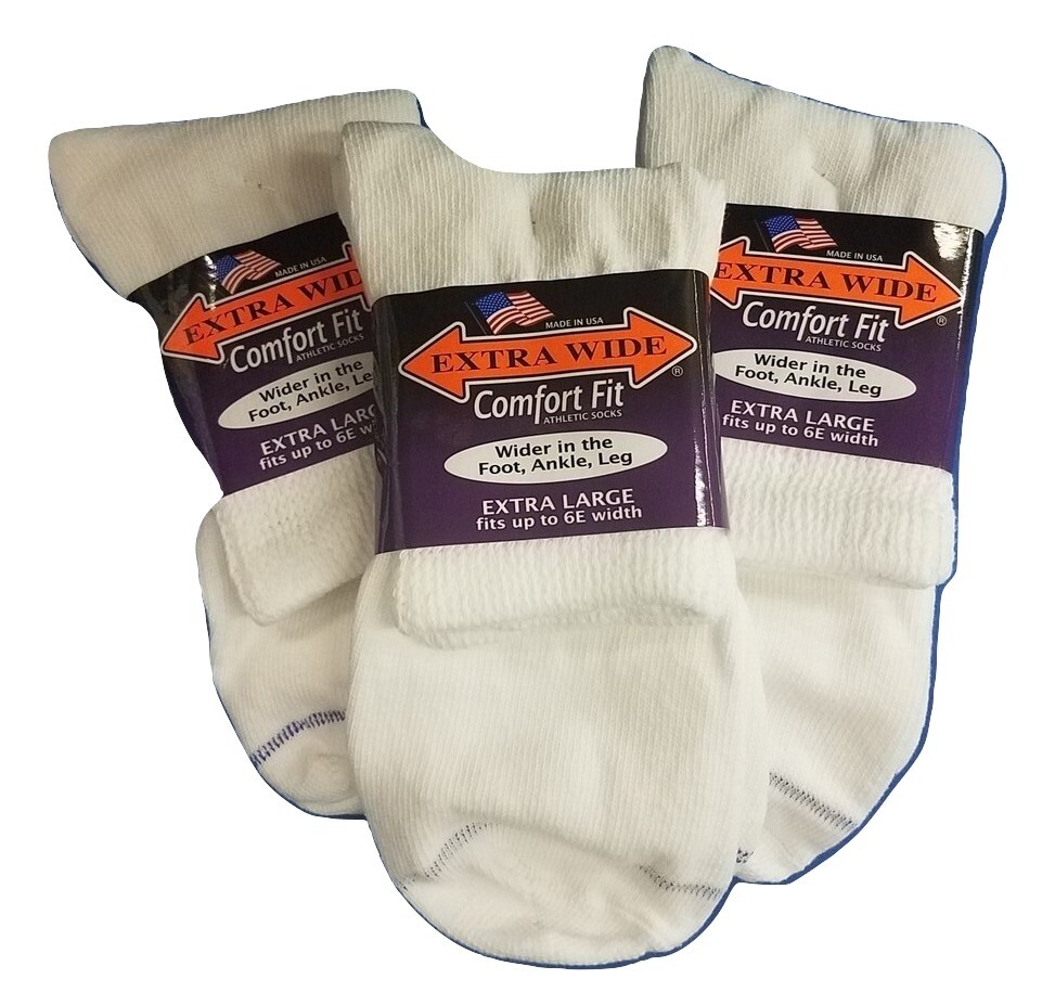 Extra Wide Ankle Socks, Size XL 16-21 Up to 6E Stretch, WHITE 3-Pack
