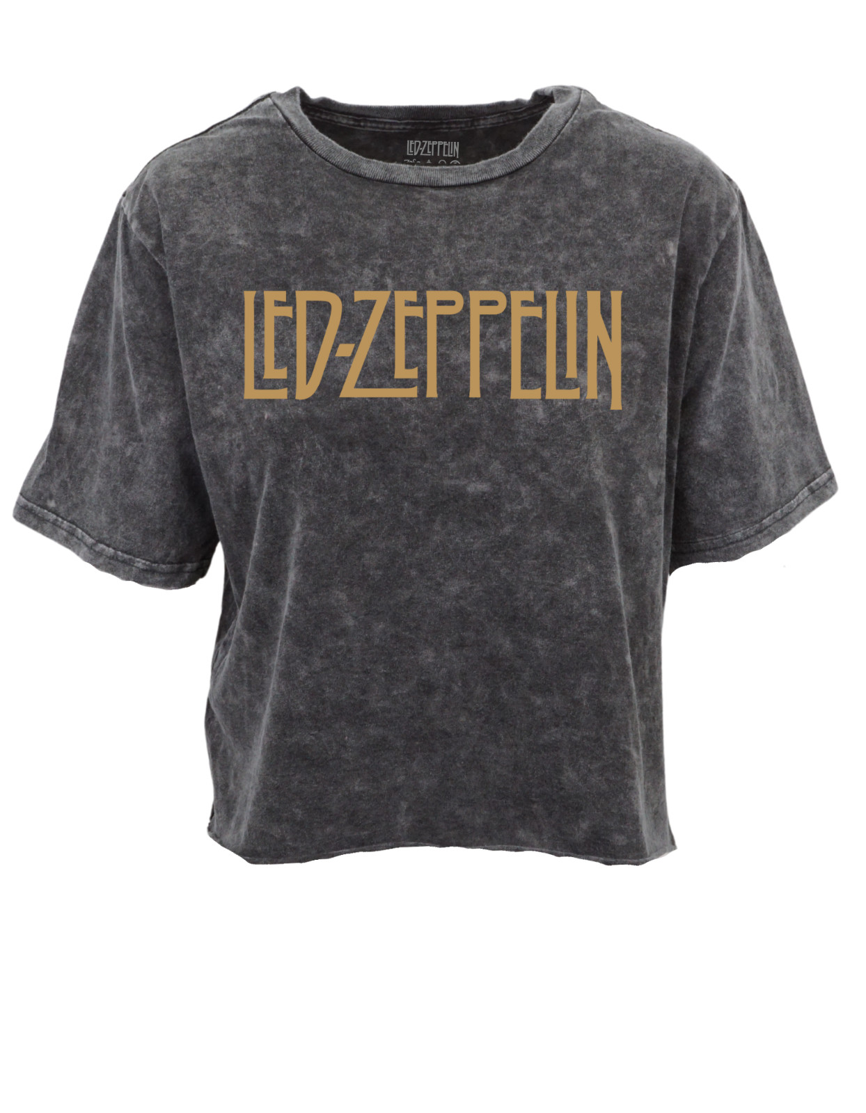 LED ZEPPELIN VINTAGE WASH RAW HEM CROP WOMENS T SHIRT GOLD LOGO