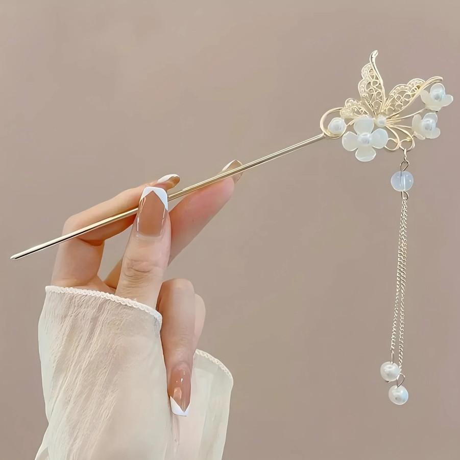 1pc Elegant Chinese Style Hairpin – Tassel Floral Hair Stick for Women – NEW