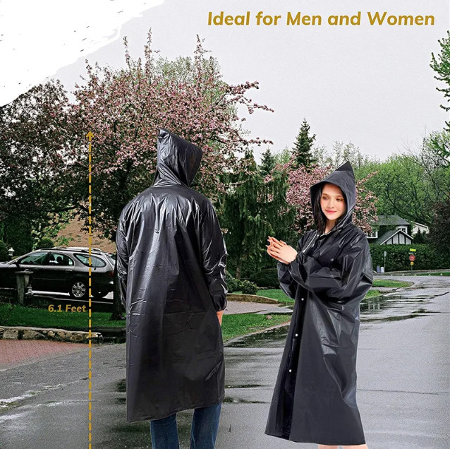 Men Waterproof Long Raincoat Black Hooded Trench Jacket Outdoor Hiking Rain Coat