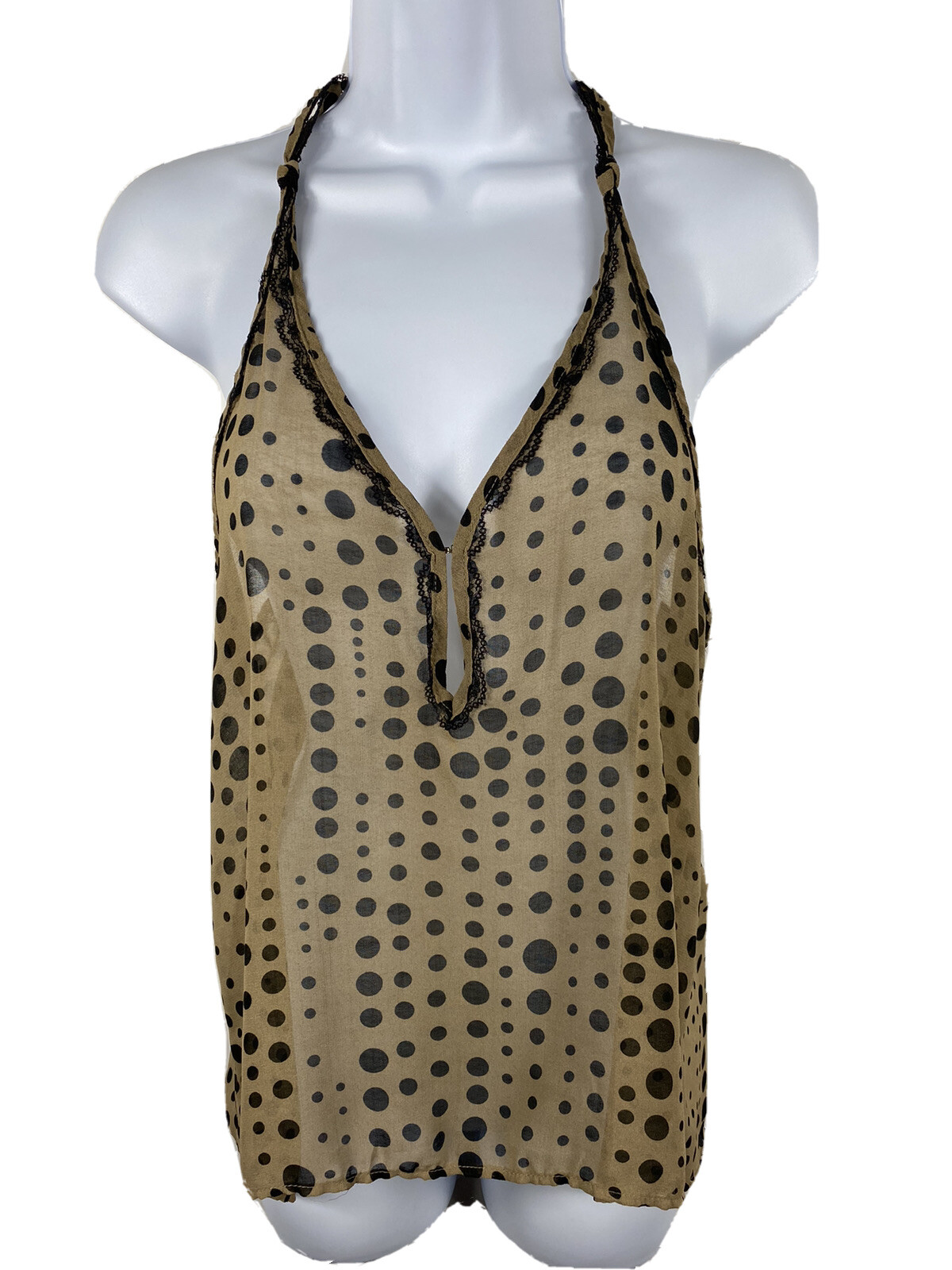 Vintage Sheer Polka Dot Lace Flowing Tank Top Twee Retro Hippie Boho Mod 90s Y2K