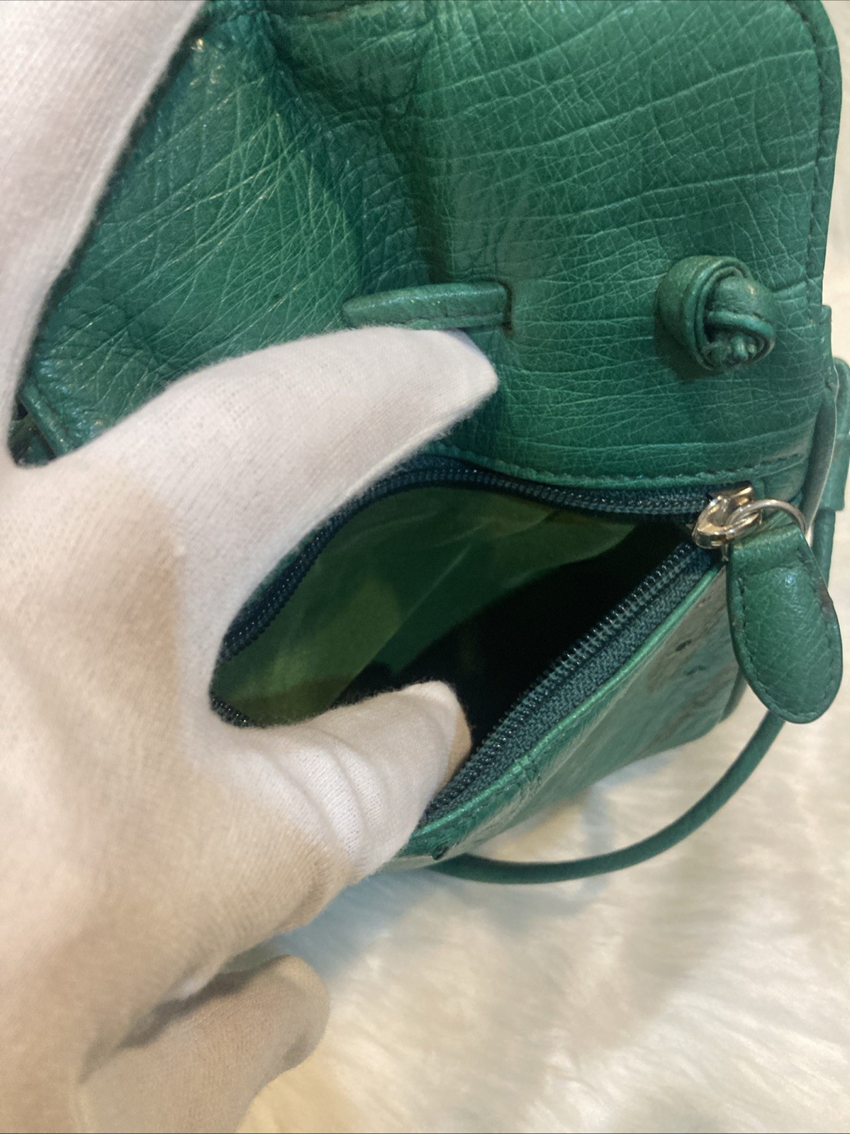Ostrich Leather Shoulder Bag Green Crossbody Purse Women’s 17cm Vintage