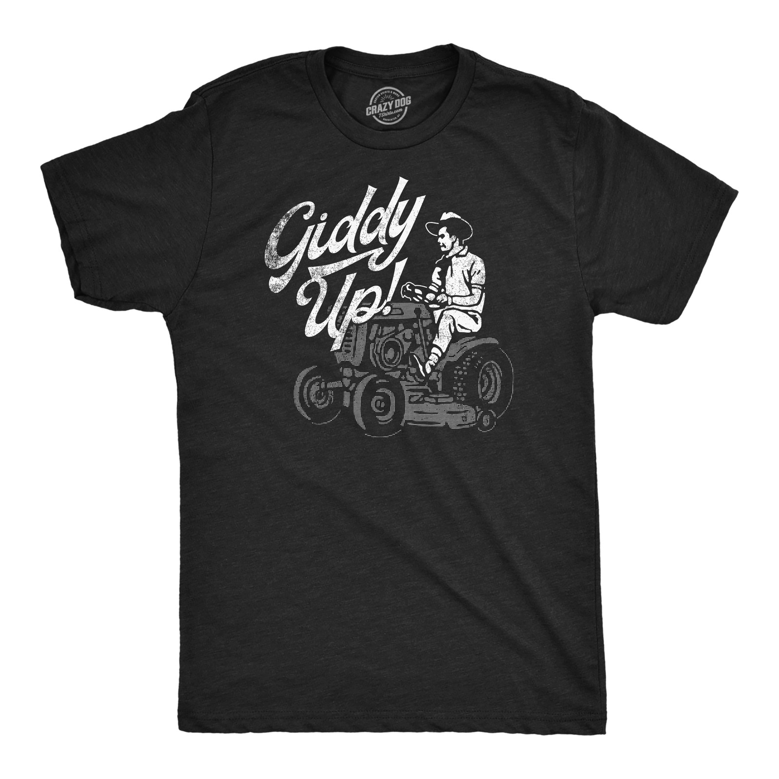 Mens Funny T Shirts Giddy Up Sarcastic Lawn Mower Graphic Tee for Men
