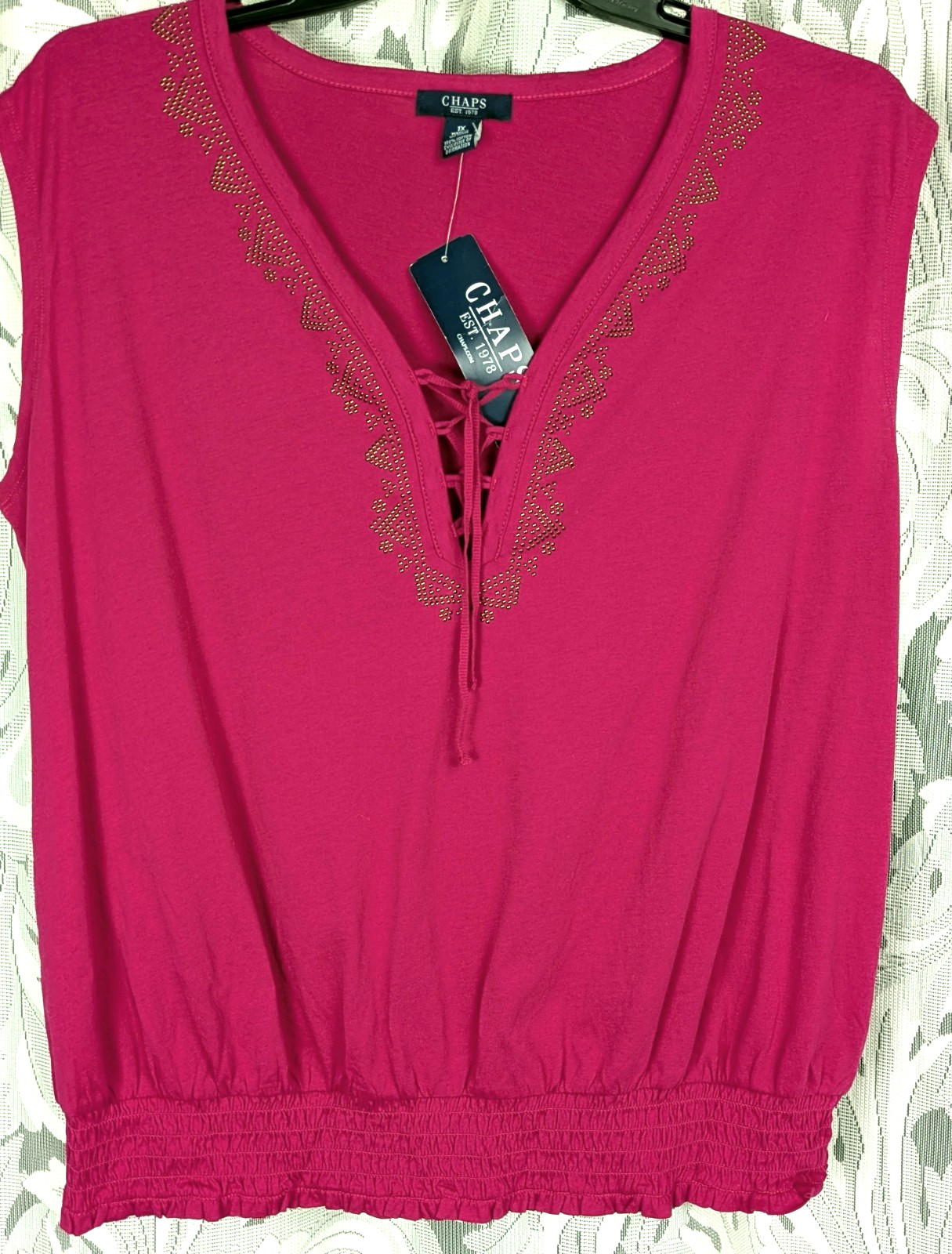 1X 0X XL CHAPS RALPH LAUREN BOHO PEASANT SMOCK HEM TIE FRONT TOP BLOUSE SHELL