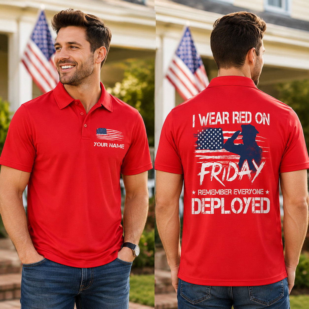Personalized RED Friday Polo Shirt Remember Everyone Deployed S-5XL
