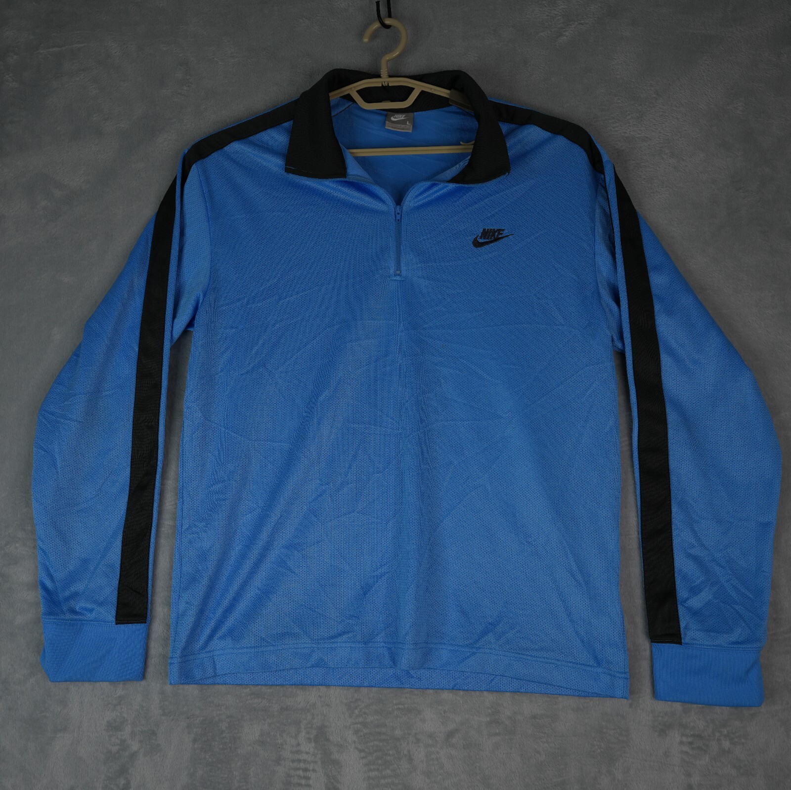 Vintage Nike Shirt Mens L Quarter Zip Activewear Blue Black Stripe Gray Tag Golf