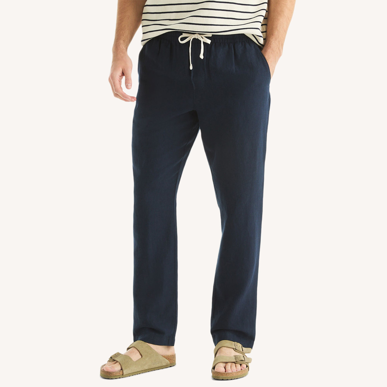 Nautica Men’s Classic Fit Lightweight Soft Linen Elastic Waist Drawstring Pants