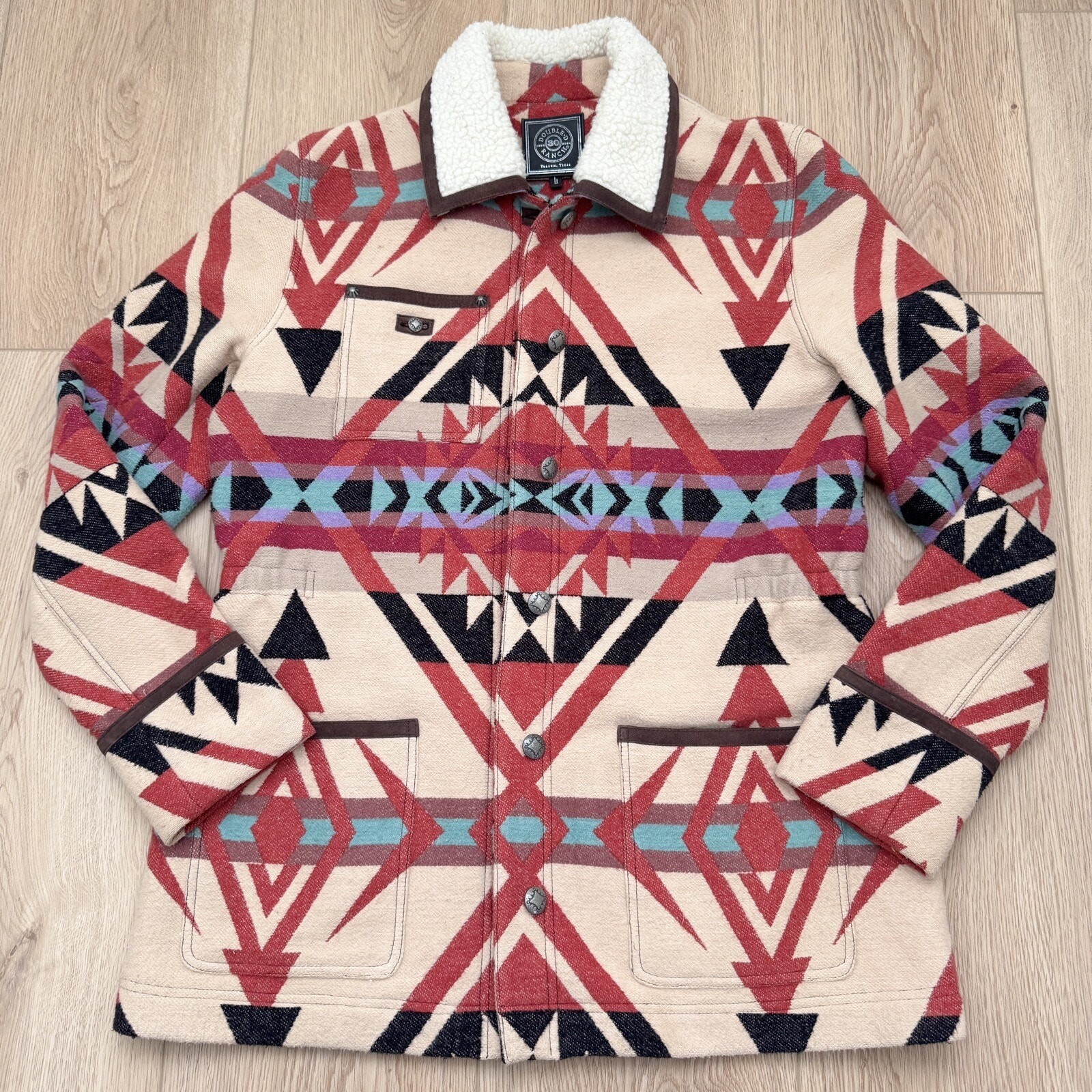 Double D Ranch Sz Large Good Robe Jacket Julianne Hough Aztec Pattern Shearling