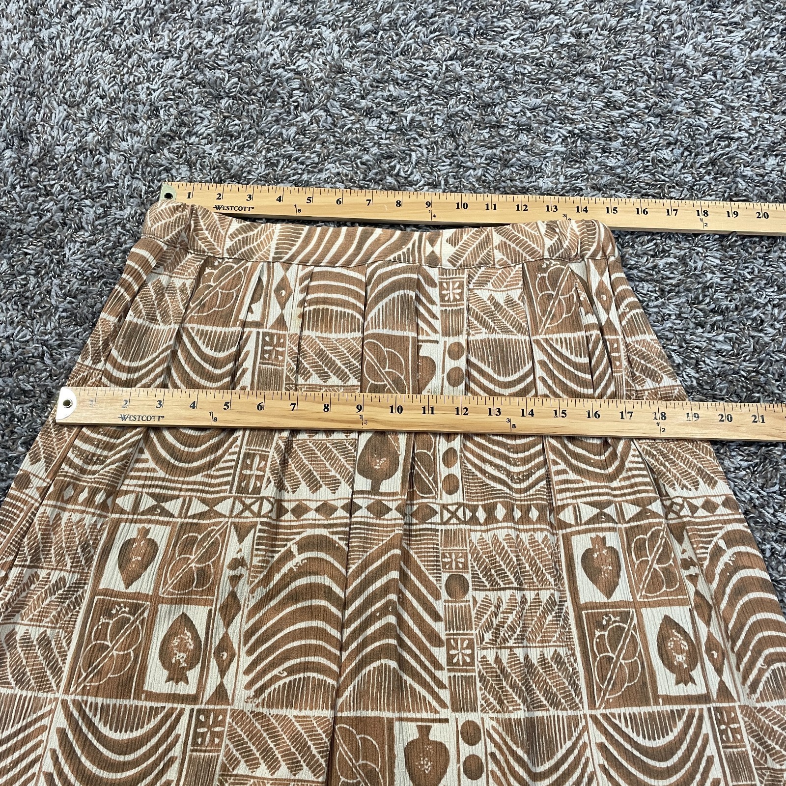 Vintage A Line Mini Skirt Small Brown Tan Tribal Boho Lagenlook Pleated Skater
