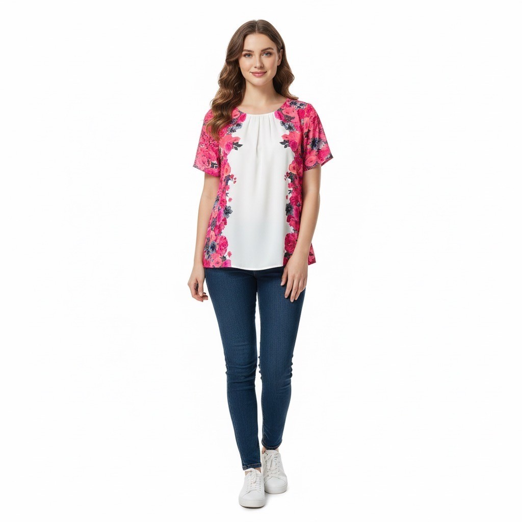 Talbots Womens Size 24W Pink Floral Print Top Short Sleeve Lightweight Office
