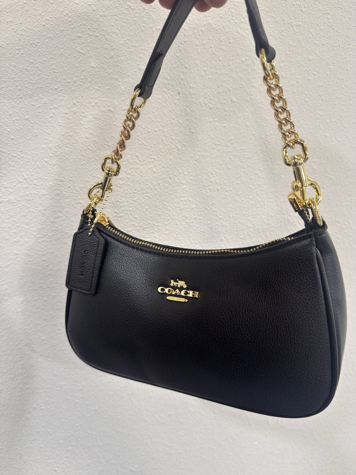 COACH CA209 TERI Shoulder Bag Hand Bag Black Refined Pebble Leather Outlet New!!