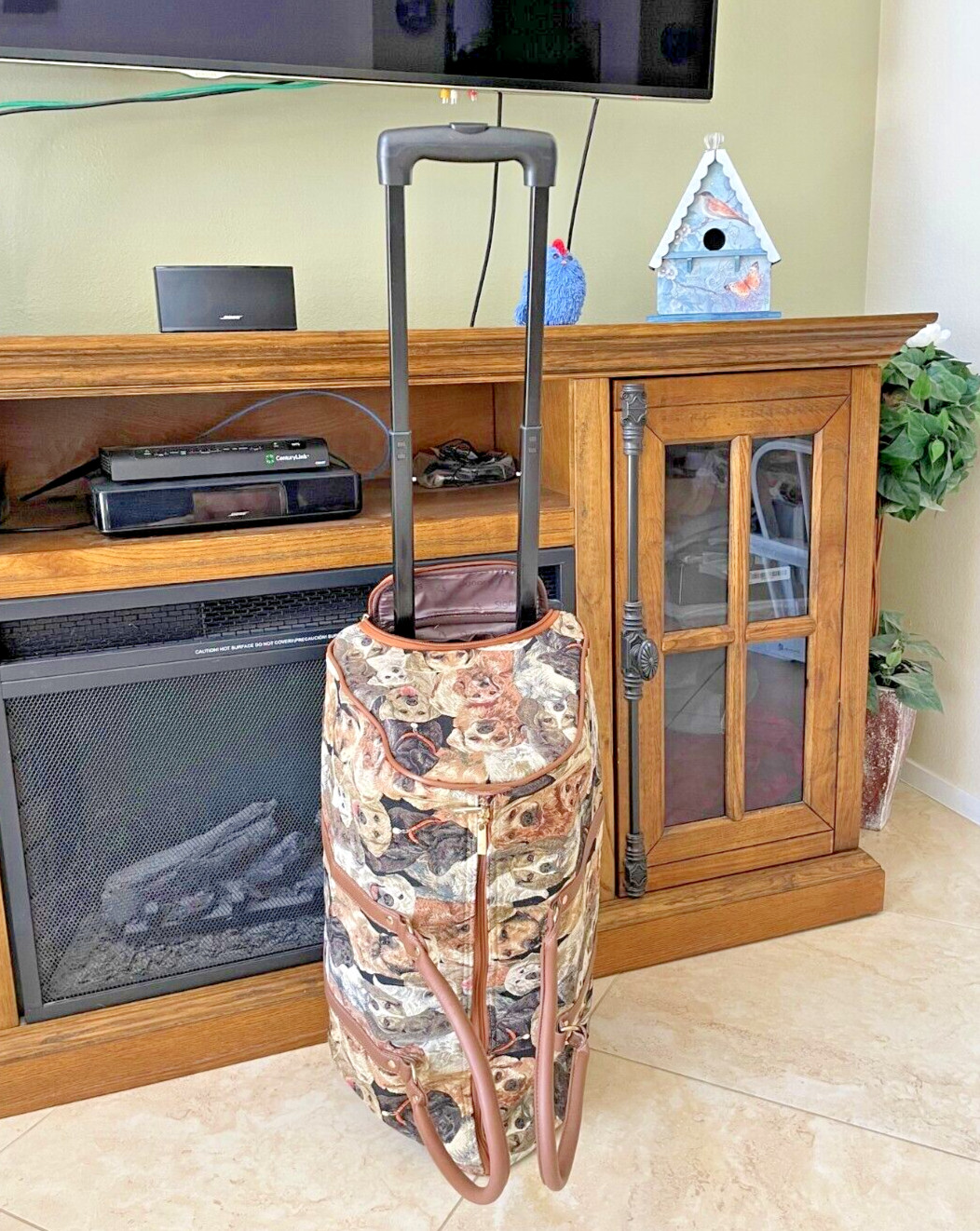 Tapestry Duffle Bag with Carry Straps, Wheels and Handle All Over Dog Print