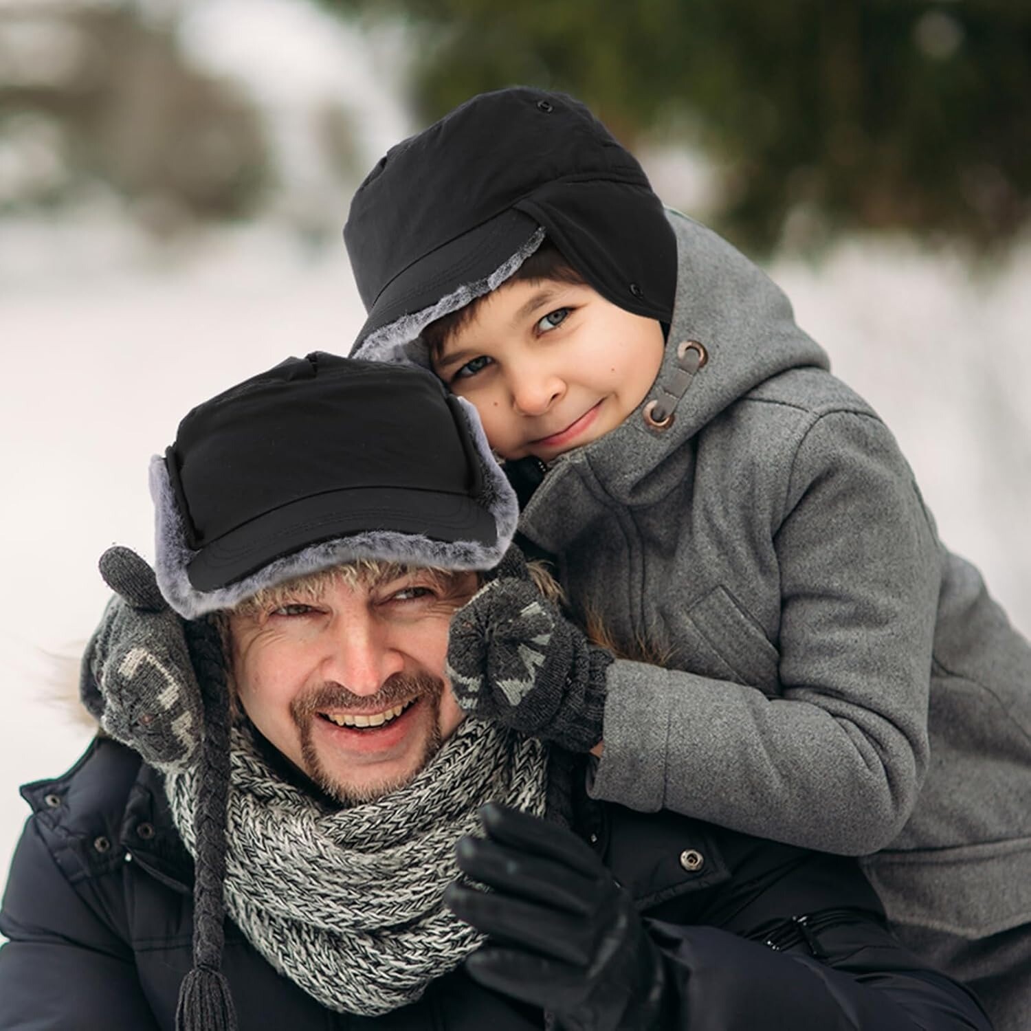Men’s Winter Hat with Visor Warm Earflaps Hat Fully Lined Faux Fur Hunting Hats