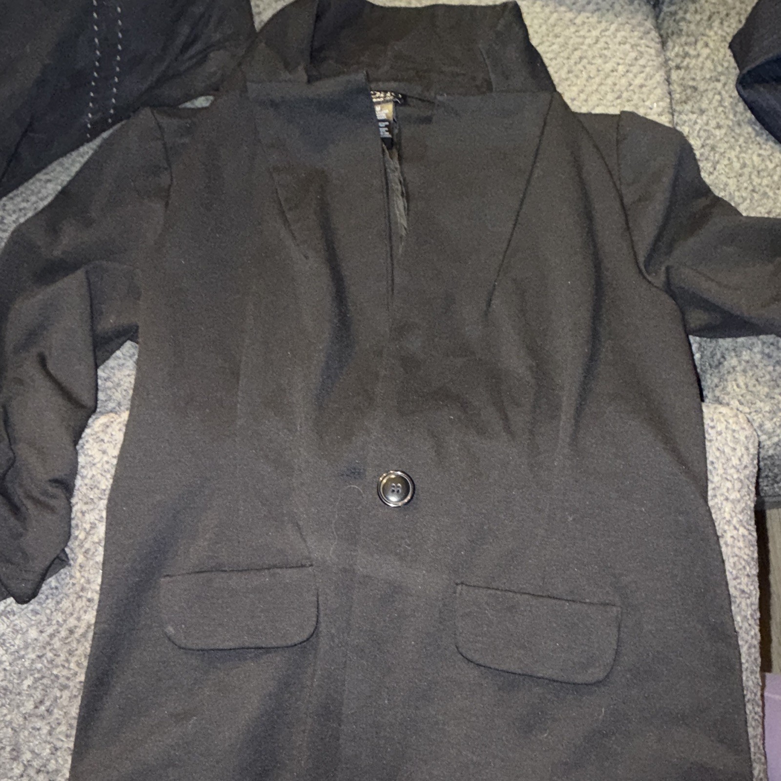 SOHO Women’s Black Stretch Button-Front Mid-Length Jacket Blazer Size S