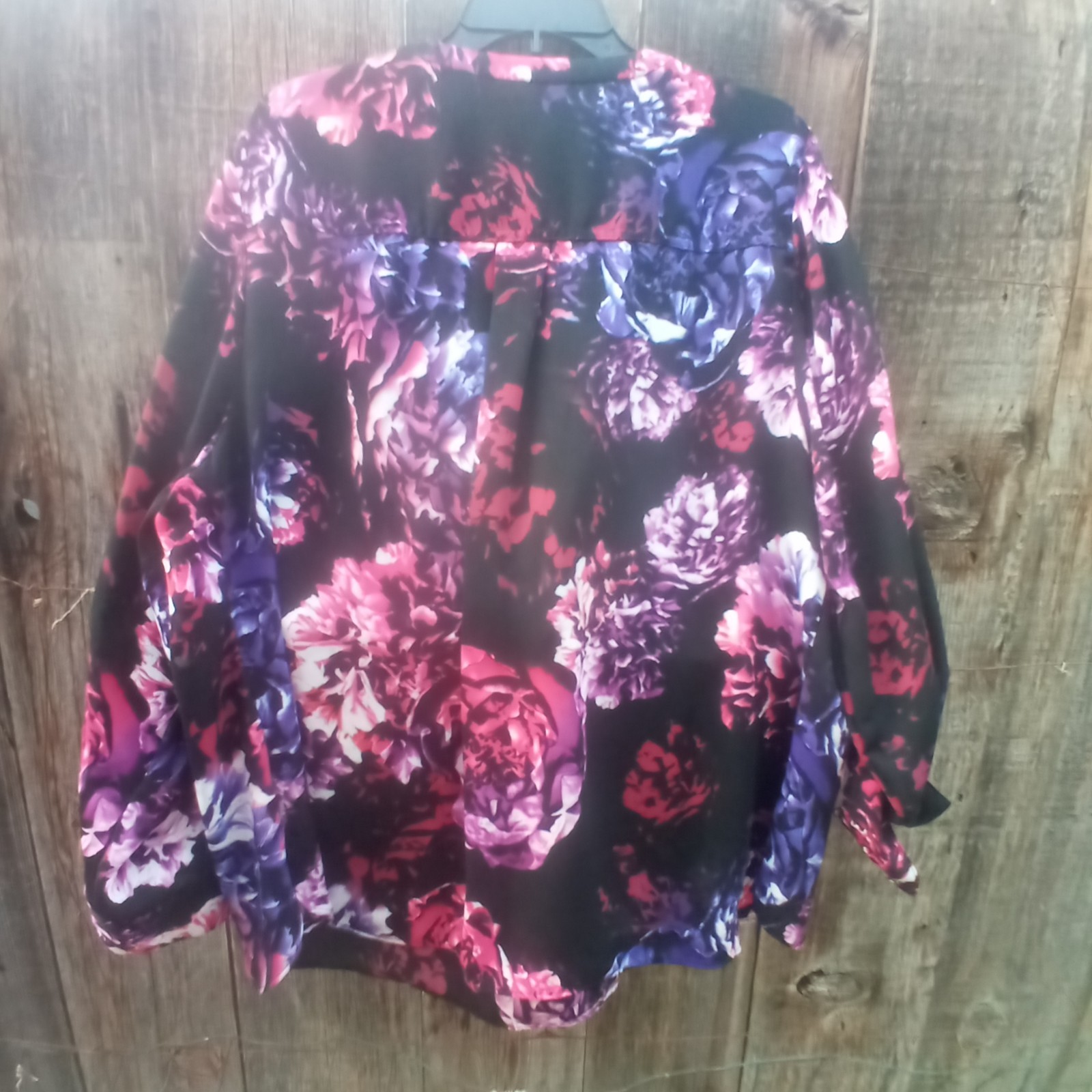 Apt 9 Floral Print Blouse 2X Semi Sheer Roll Tab Sleeves Pullon Half Zip Front