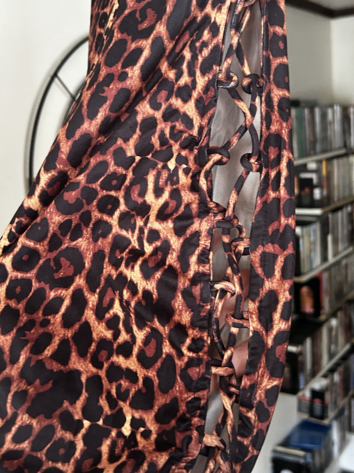 Highlight Plus 2XL Brown Black Leopard T-Shirt Dress Lace-Up Side Knee Length