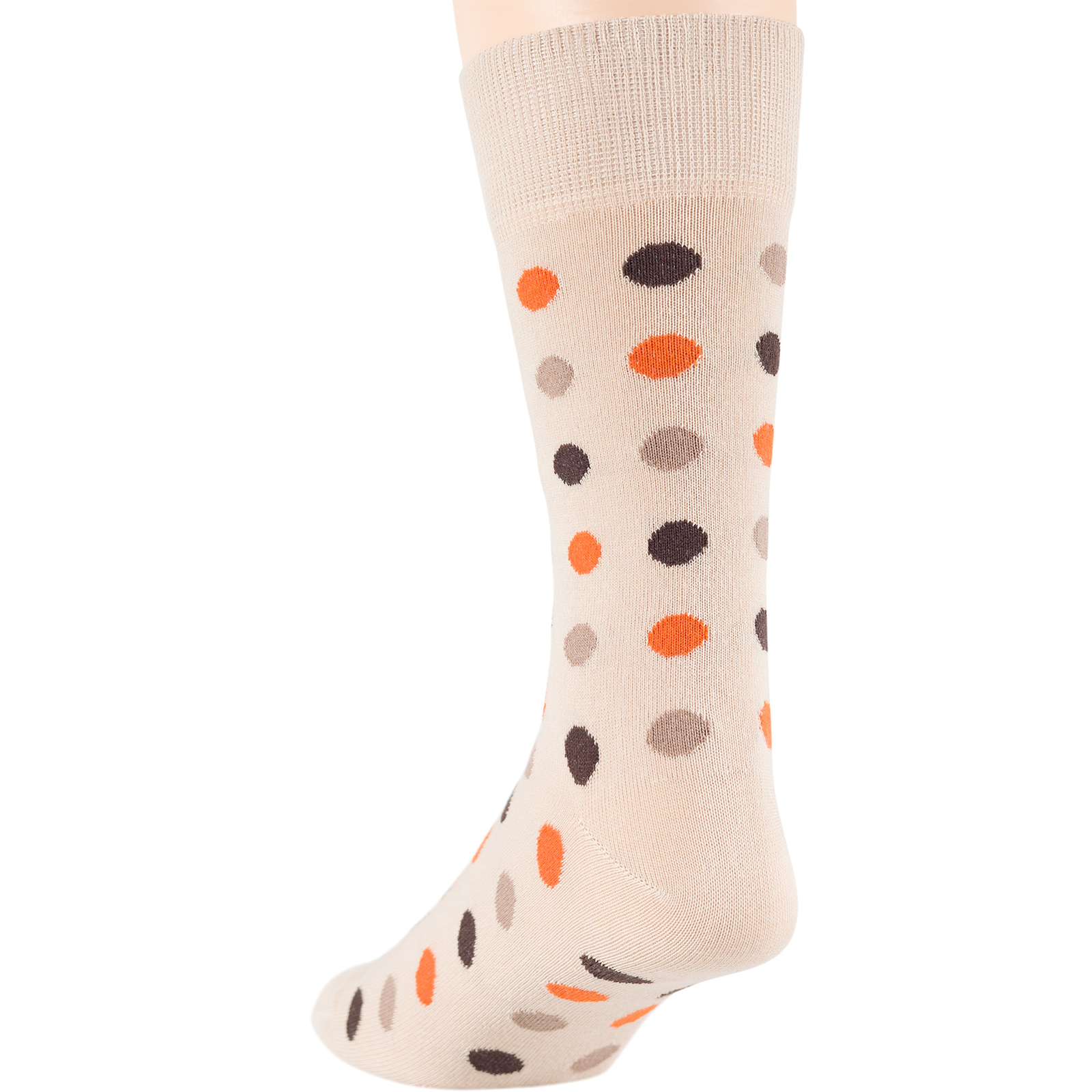 Men Cotton Dress Socks 6 Pack Large Argyle Polka Dot Stripes Beige Tan Brown