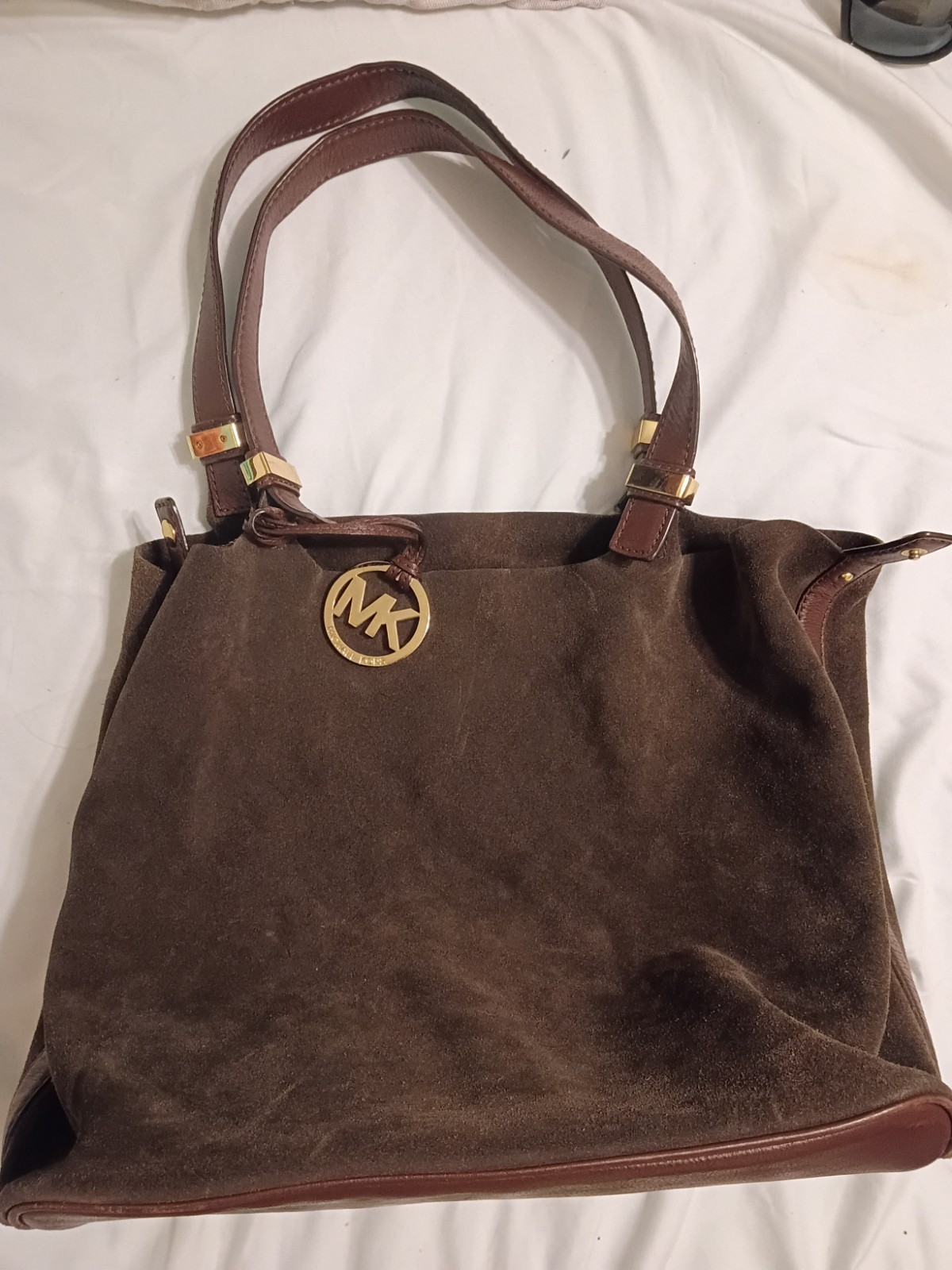 Michael Kors Brown Tote Bag Zip Closure Gold Hardware MK Logo