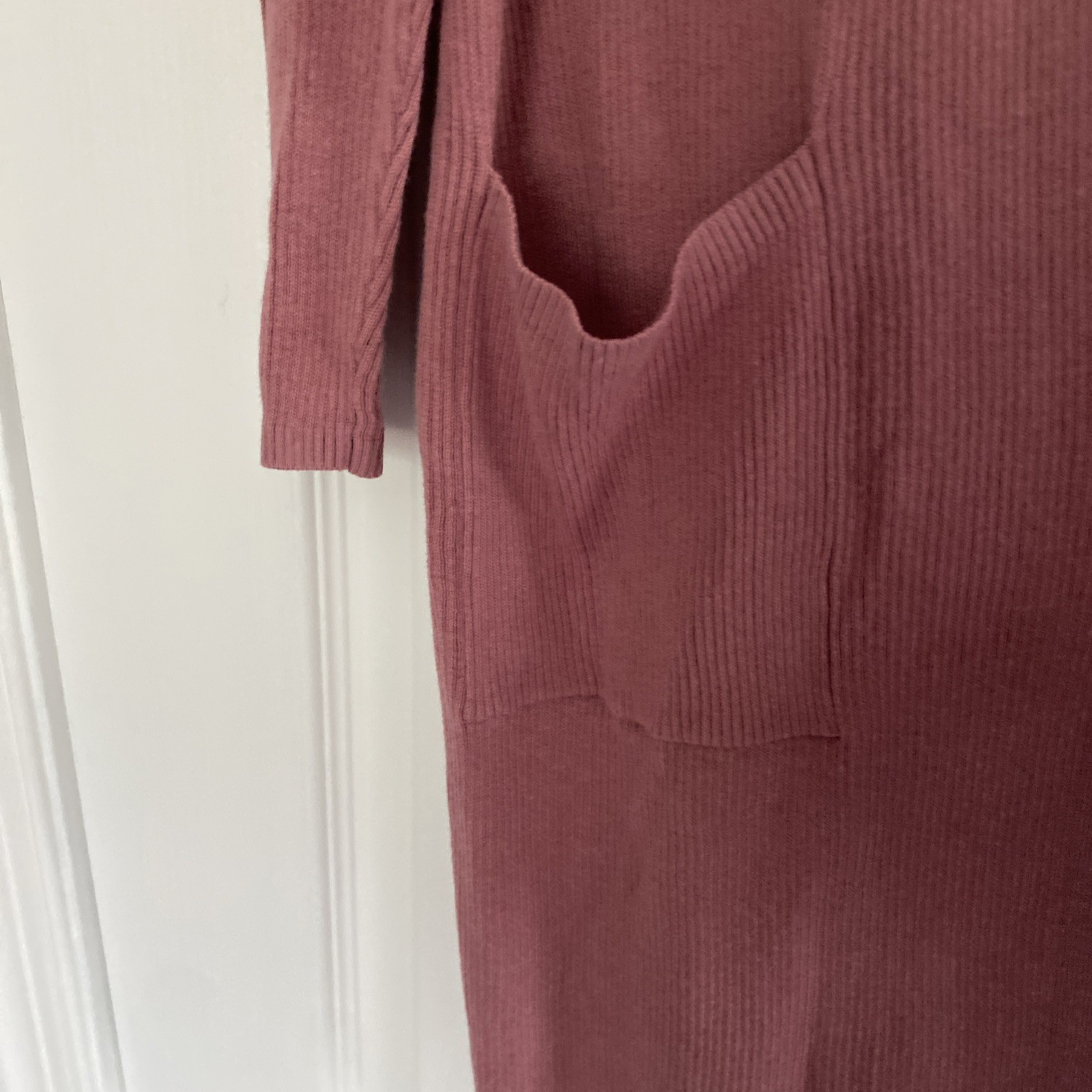 Womens J.Jill Sz. M Petite Rose Colored Ribbed Lightweight Open Cardigan Sweater