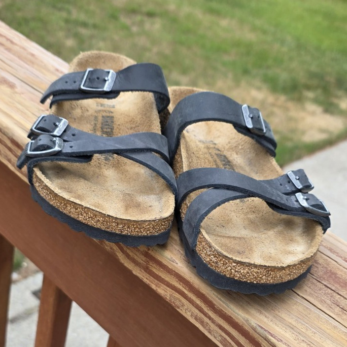Birkenstock Black Suede Slip-On Sandals Adjustable Buckle Strap US 6