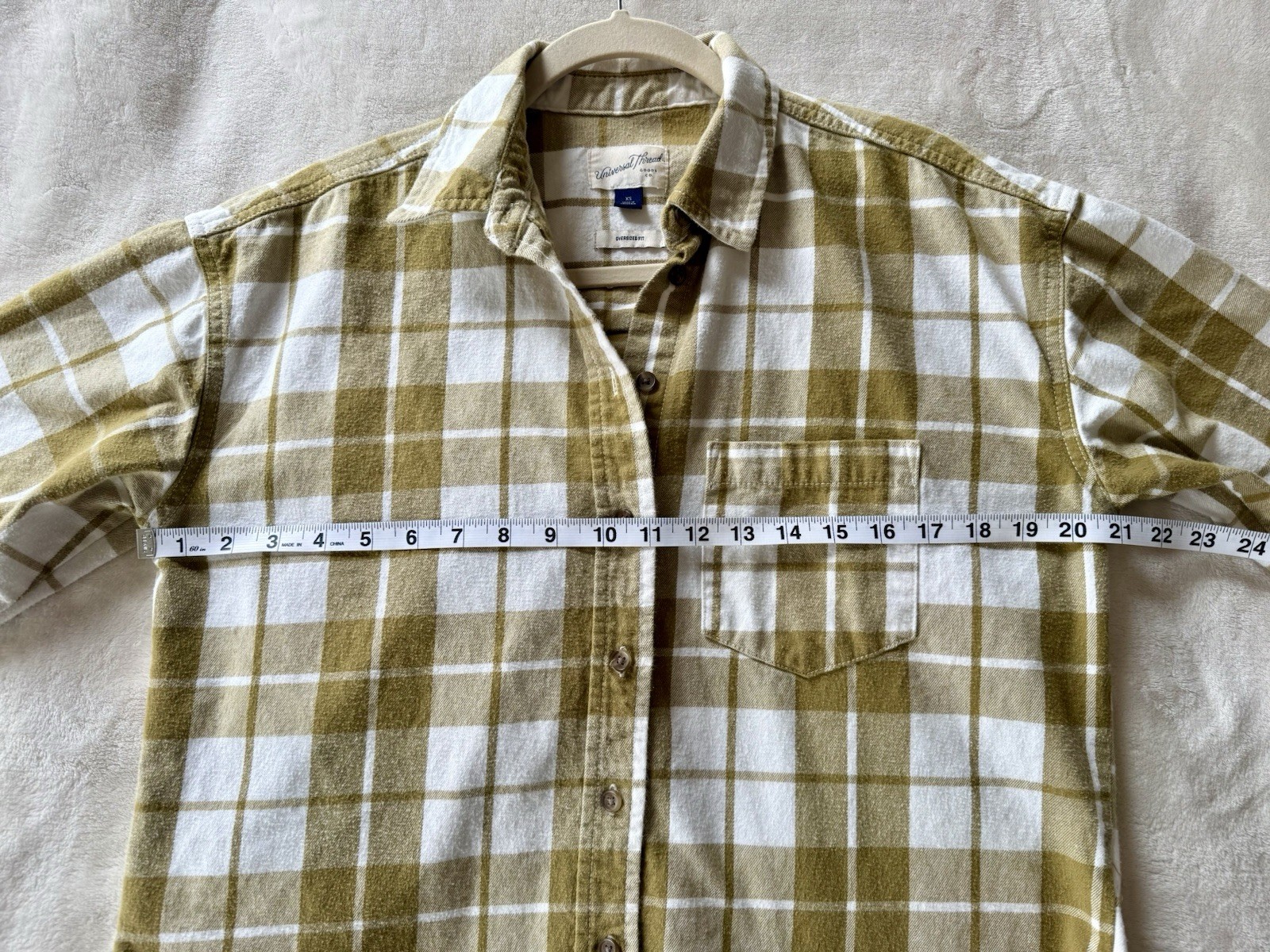 Universal Thread Mustard & White Plaid Button Front Oversize Shirt XS
