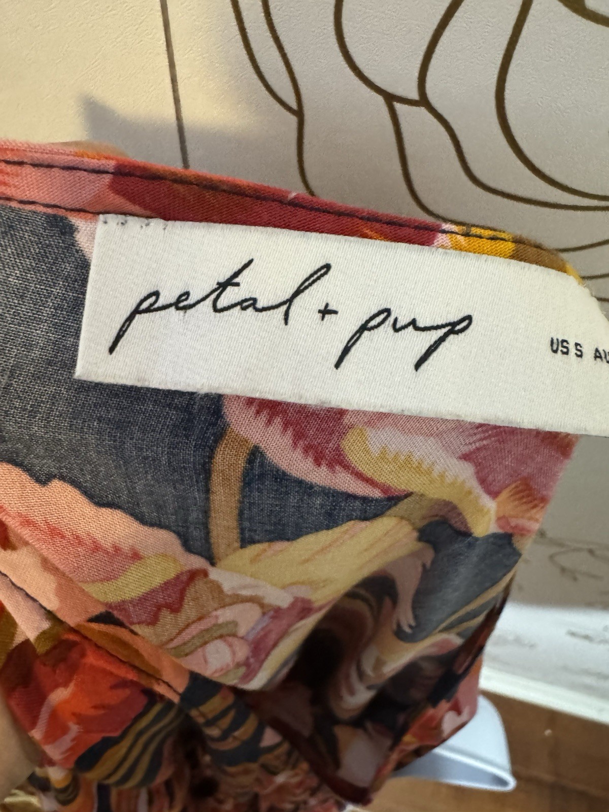 Petal and Pup Dress small Floral Midi/Maxi Wrap Navy Orange Pink Puff Sleeve