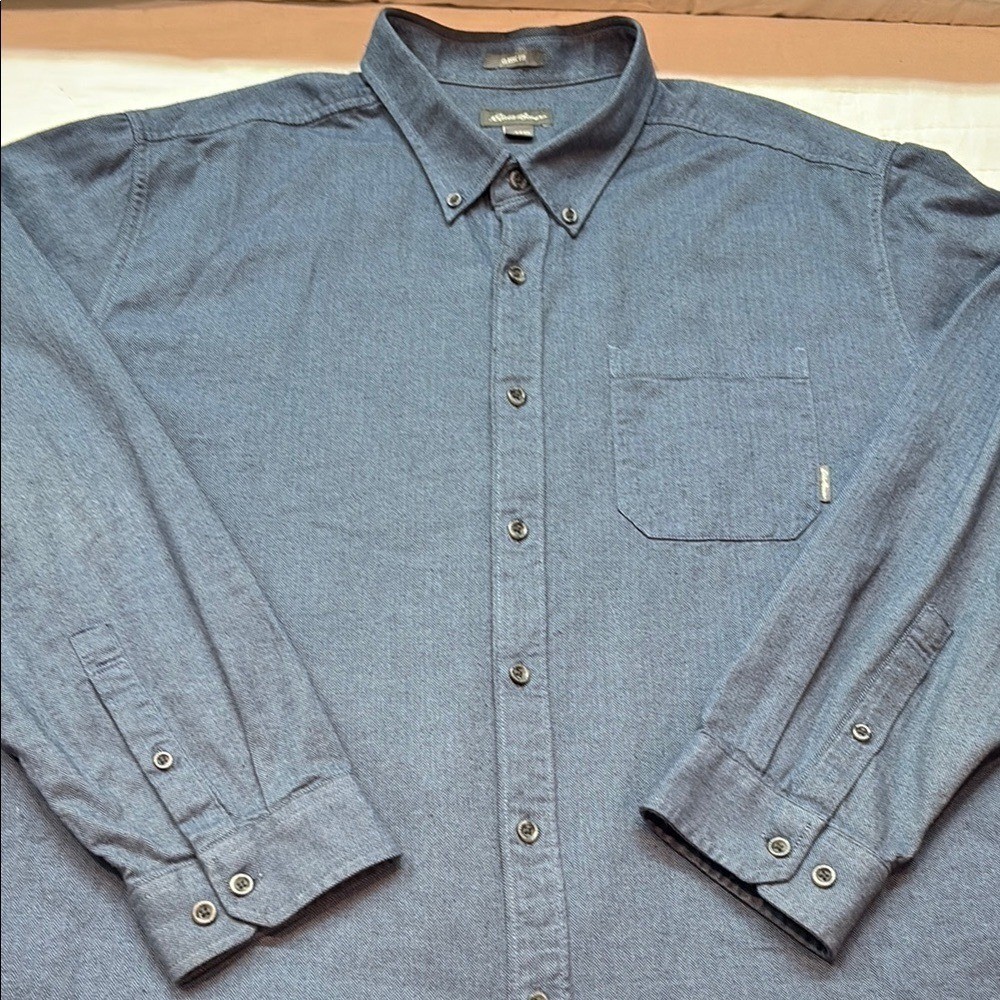 Eddie Bauer 3XL Blue Herringbone Cotton Button Down Shirt Classic Fit Long Slv