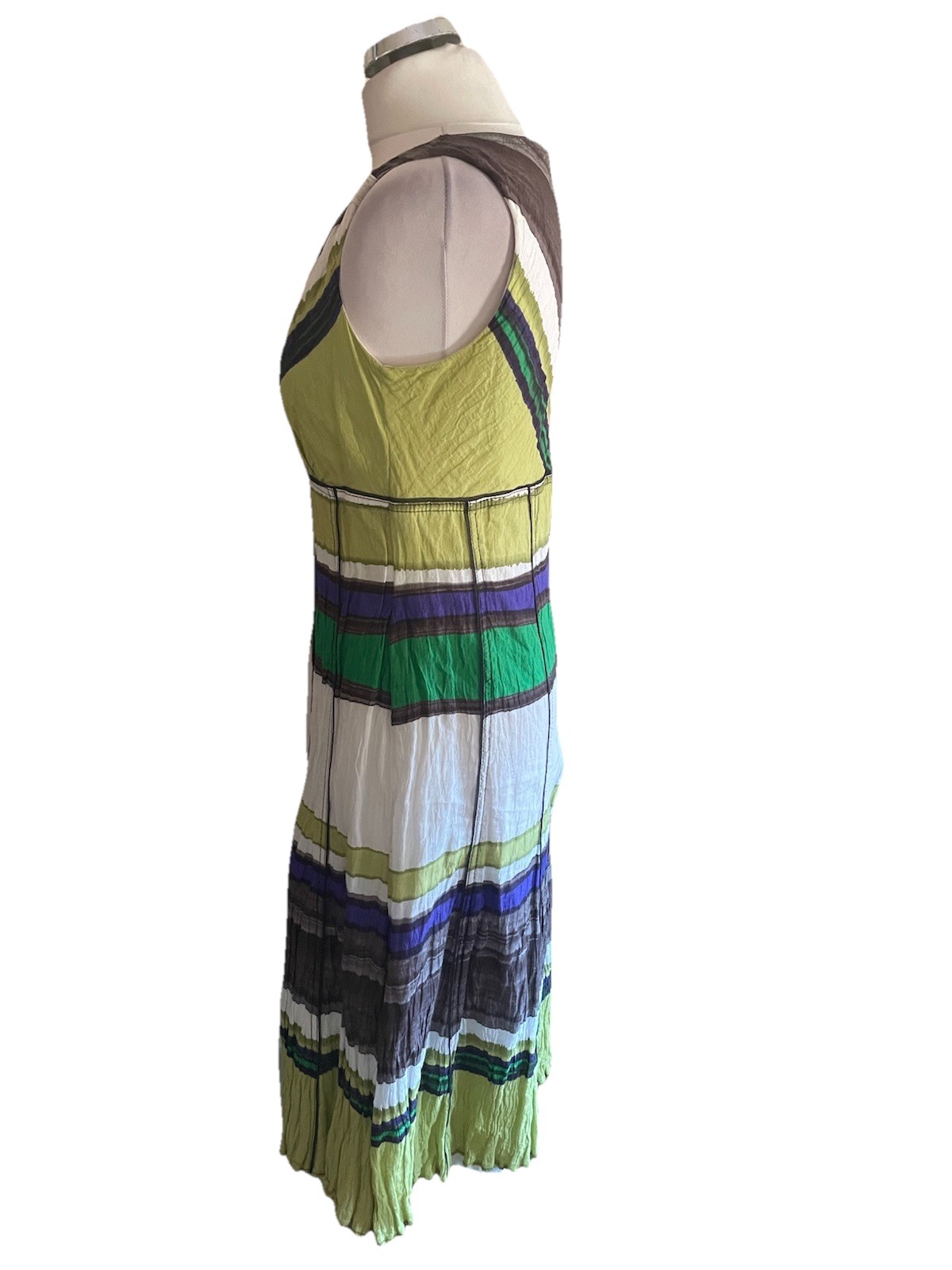 APANAGE MULTI COLOURED CRINKLE COTTON V NECK SLEEVELESS A-LINE DRESS SIZE 16