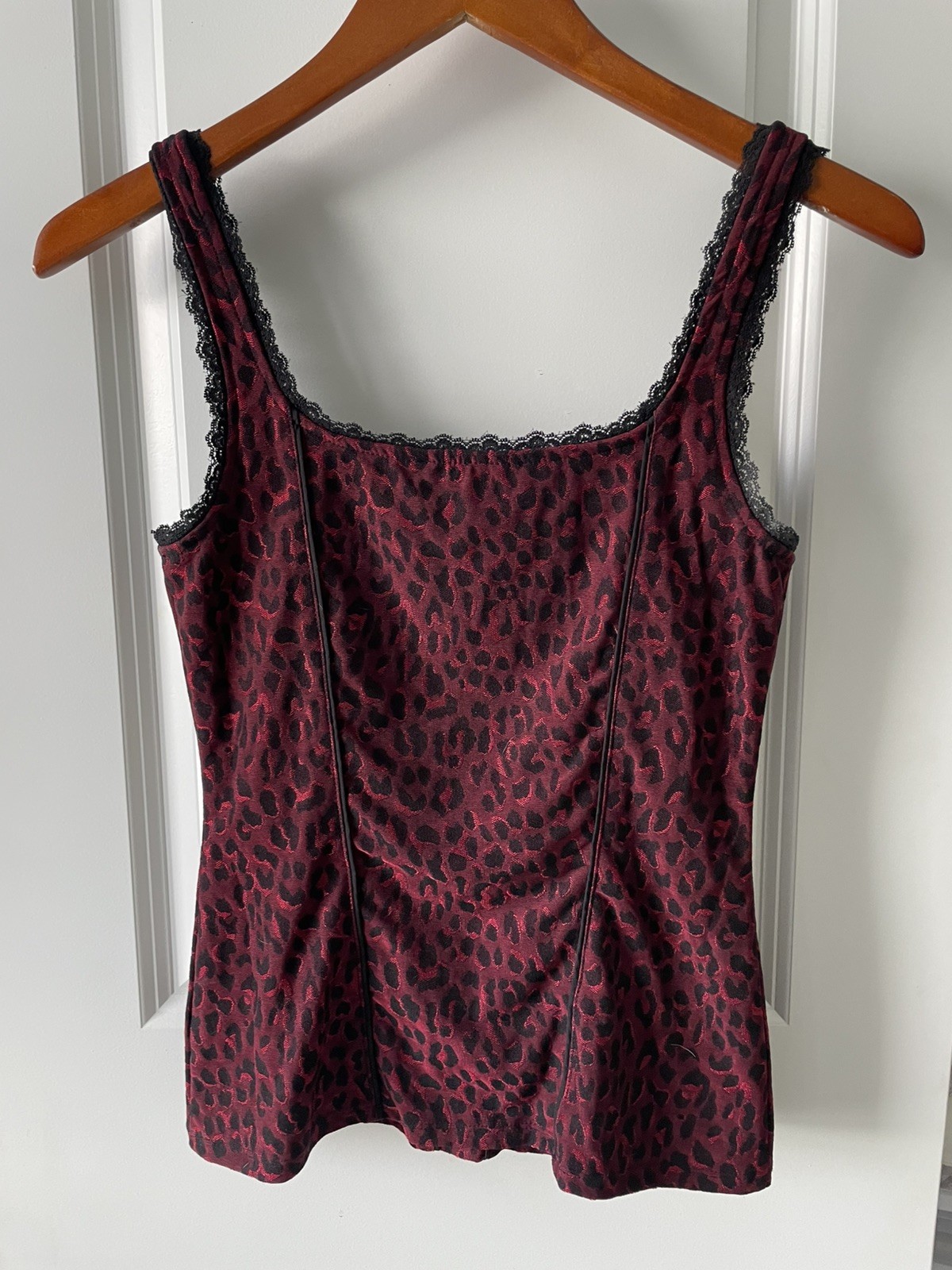 White House Black Market WHBM Black And Dk Red Leopard Print Corset Tank Top XXS