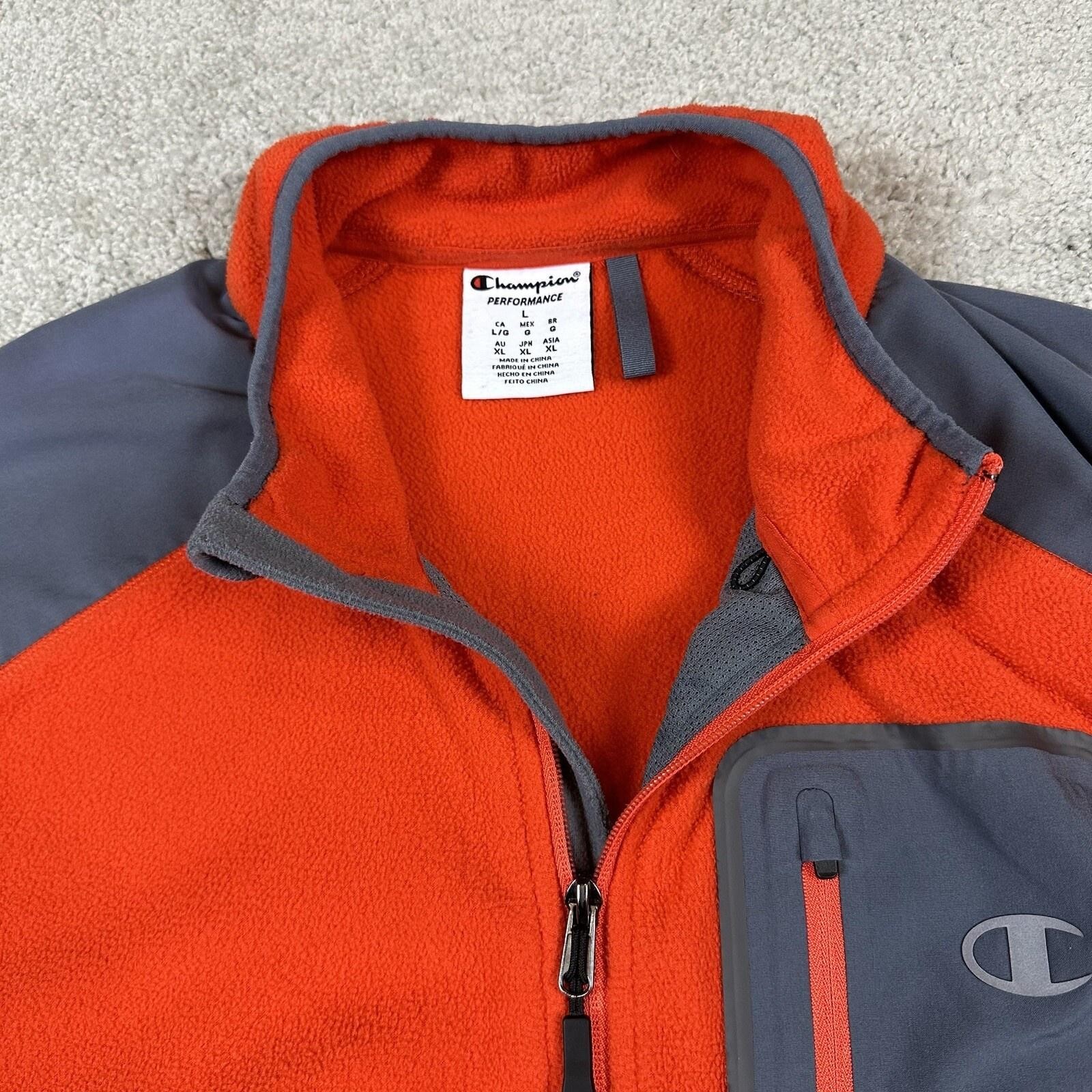 Champion Performance Jacket Mens Large Orange Gray Microfleece Full Zip Pockets