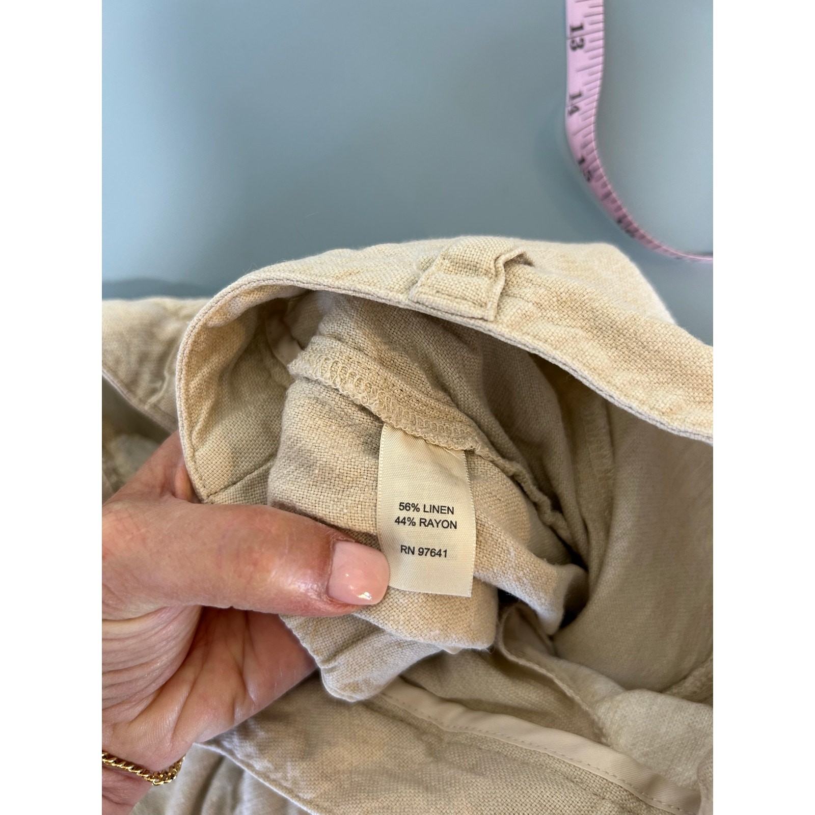 J. Jill Linen blend Pants size 12 cream wide leg zipper button closure pockets