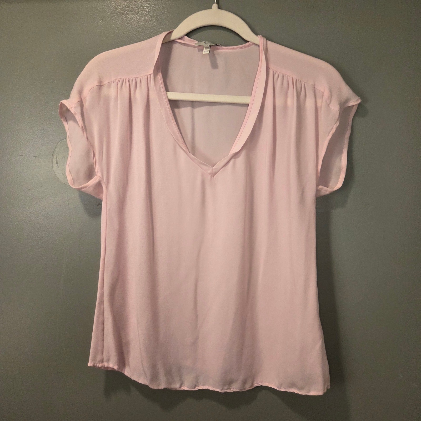 Joie Women’s 100% Silk V-Neck Short Sleeve Blouse Size XS Pink Semi Sheer