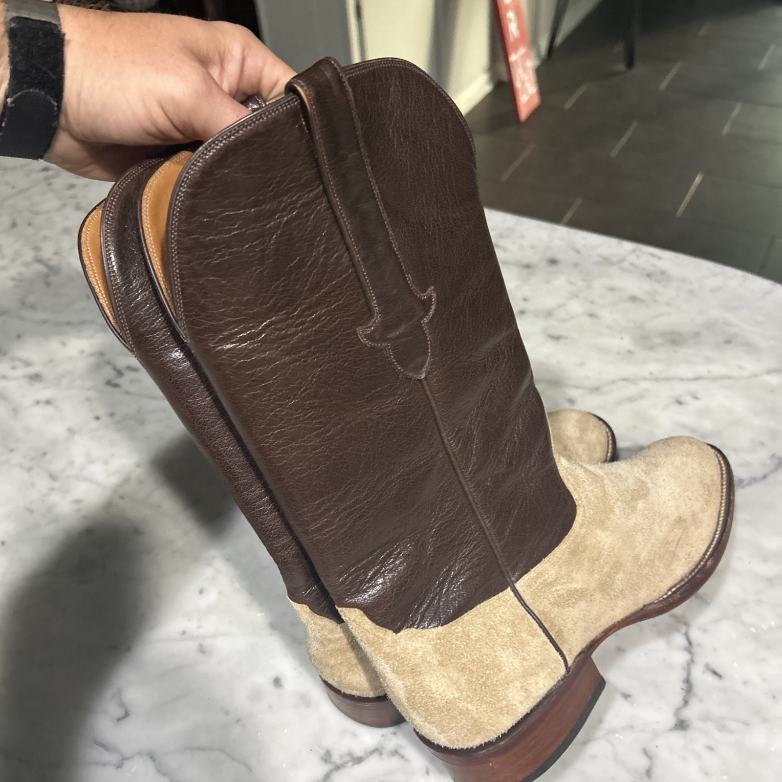 Custom Handmade Rough Out Cowboy Boots Bull Hide 10B Narrow RG Decker Midland Tx