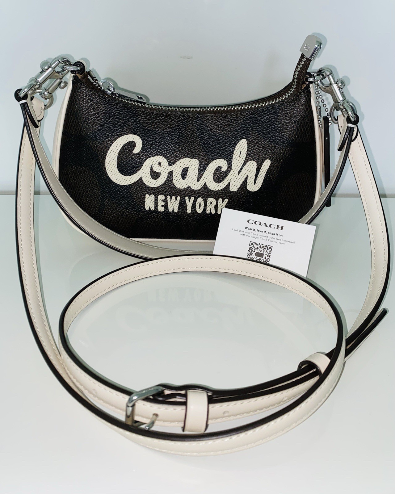 Coach Teri Mini Crossbody Leather Bag, Signature Canvas Coach Graphic, Worn Once