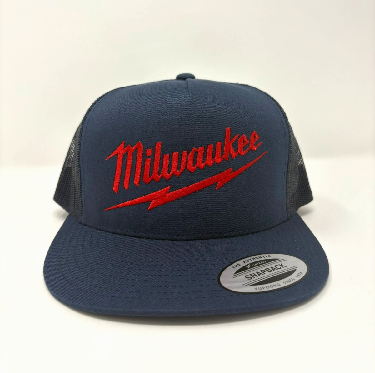 Milwaukee Tool Addicts Trucker Hat Cap Blue Red logo