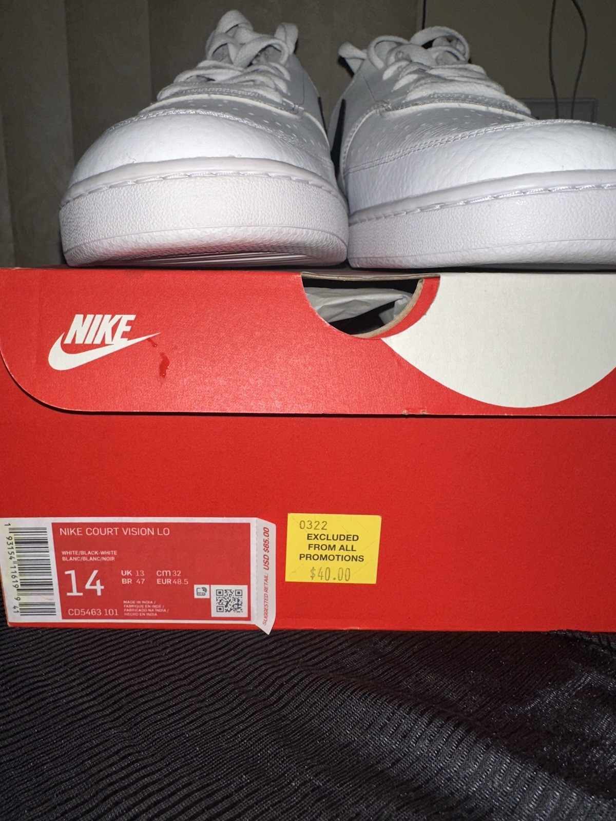 Nike Court Vision Low Men’s Low-Top Lace-Up Sneakers White/Black CD5463-101