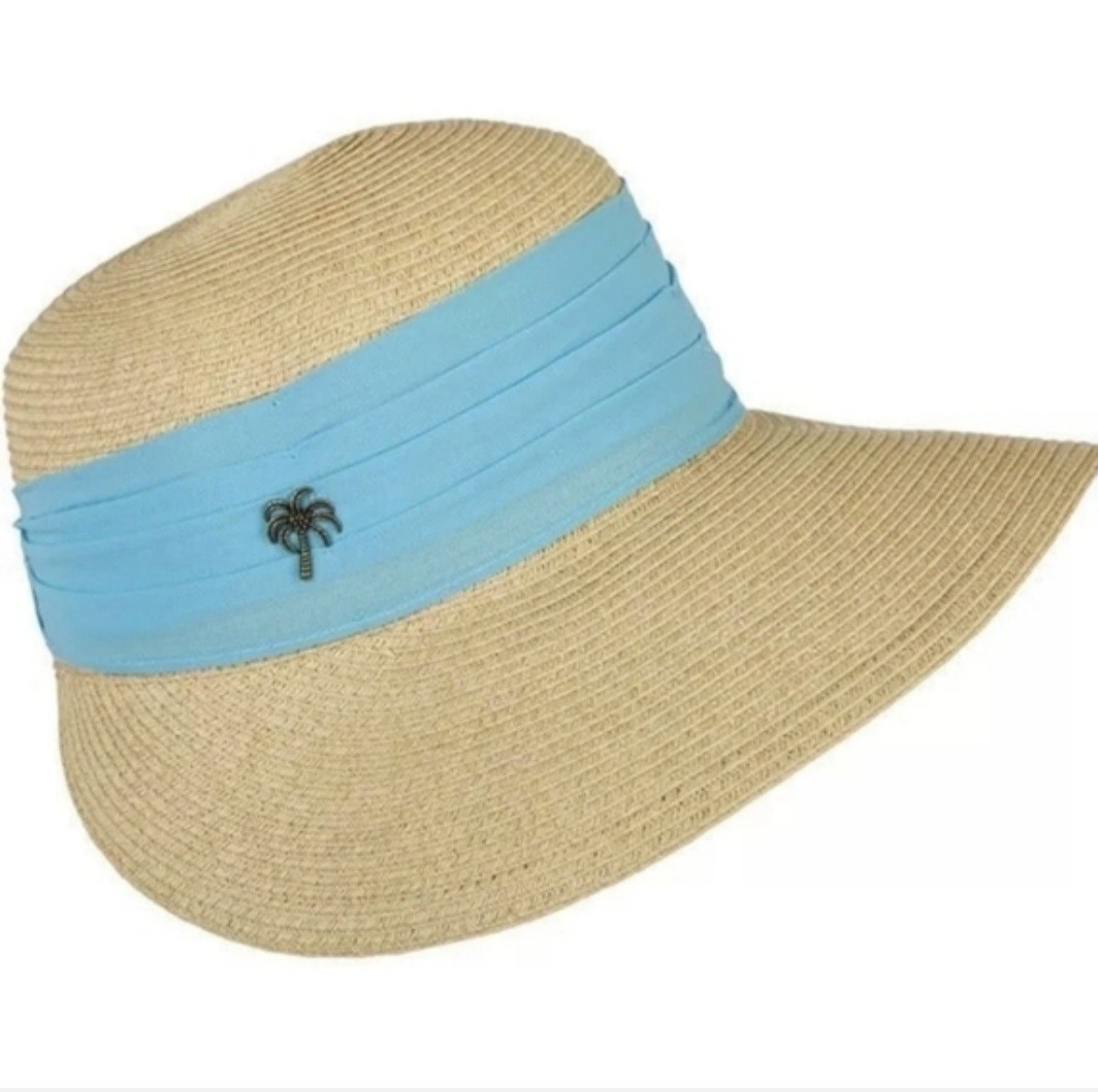 Sun N’ Sand Paper Braid Straw Chiffon Visor Hat UPF 50+ NWT RETIRED 1 Left!
